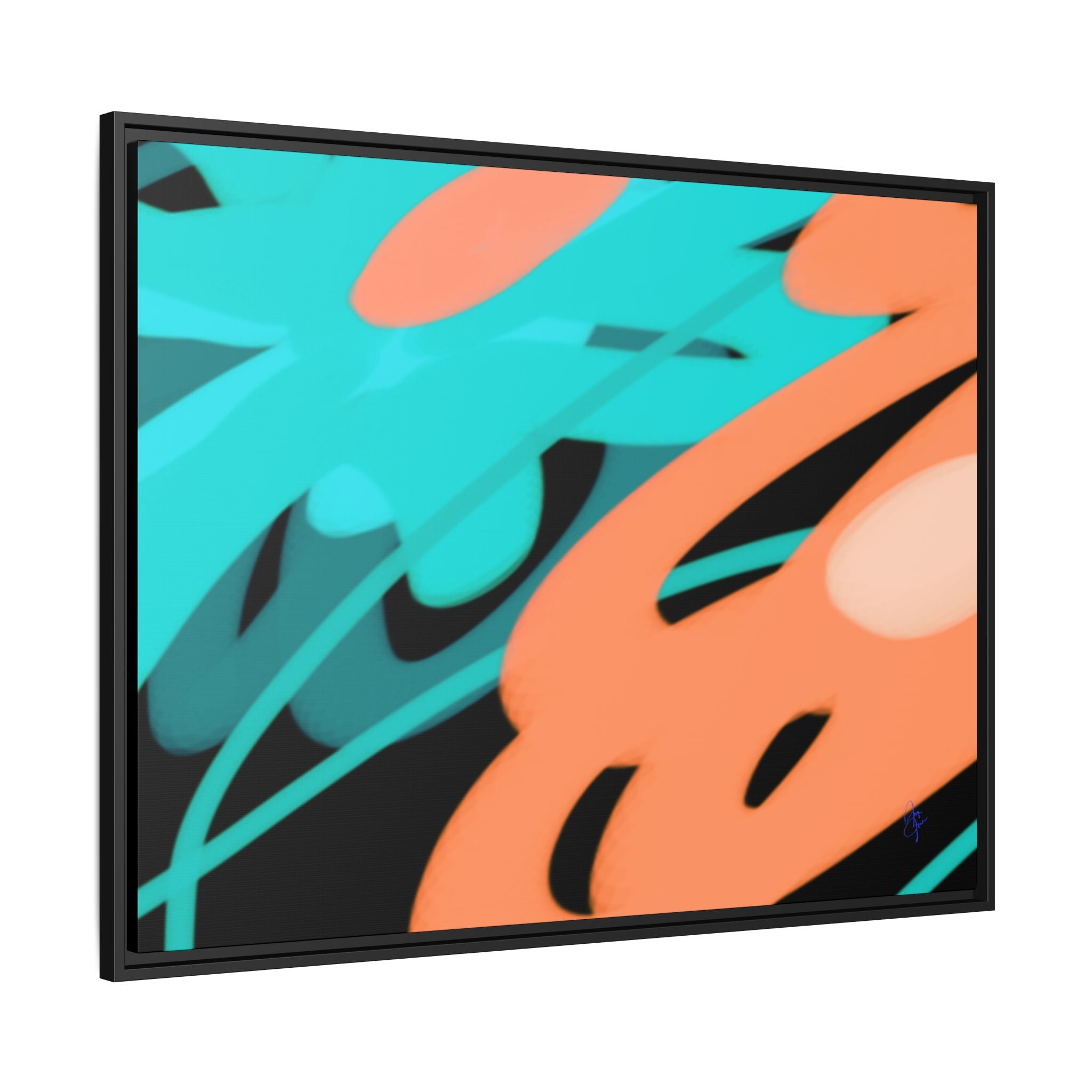 Abstract Teal & Coral Splash Framed Canvas