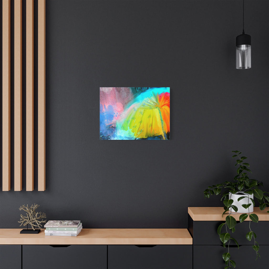 Abstract Rainbow Umbrella Canvas Print — Bright Colorful Satin-Stretched Wall Art