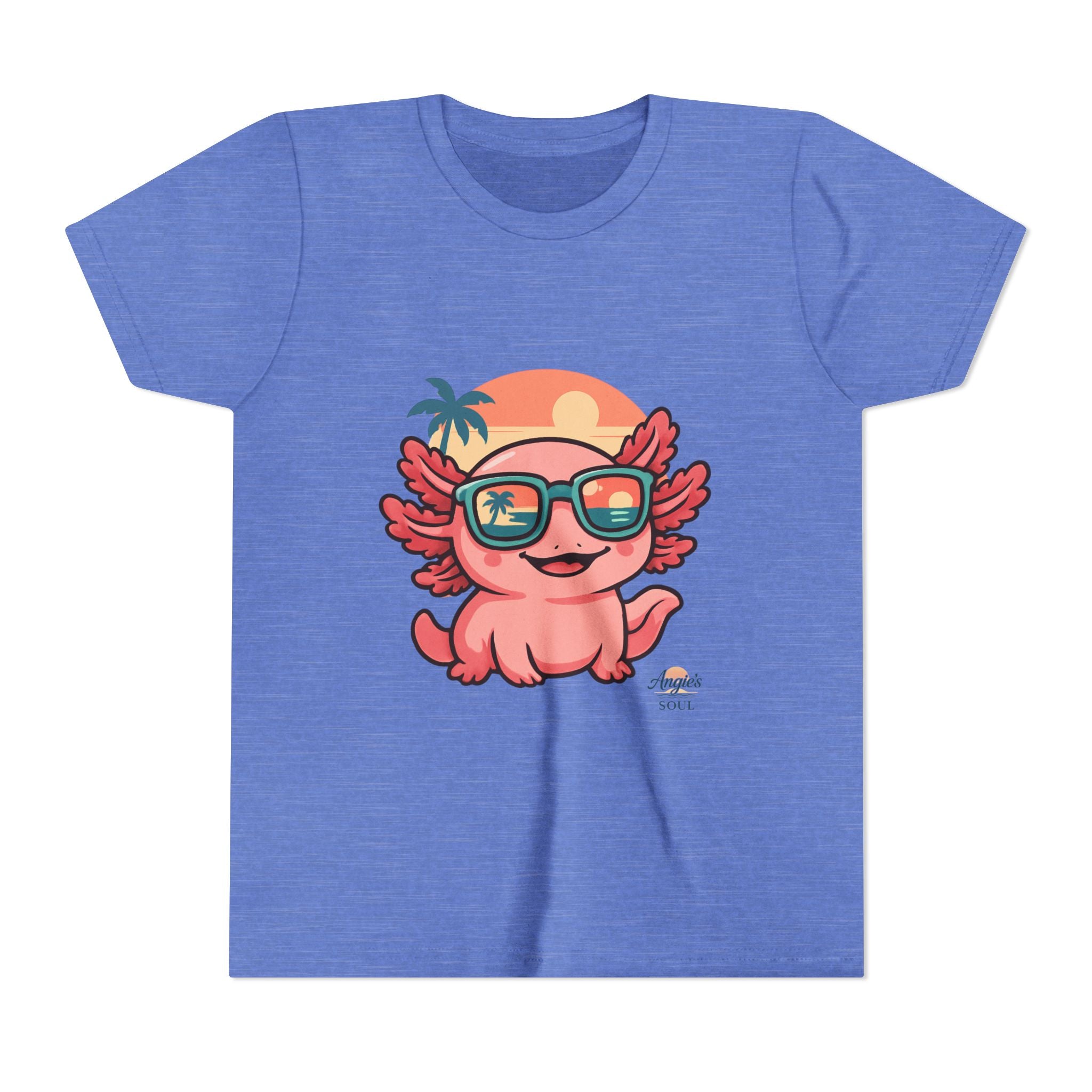 Axolotl Sunset Kids Tee — Cute Sunglasses Beach Axolotl Youth T-Shirt