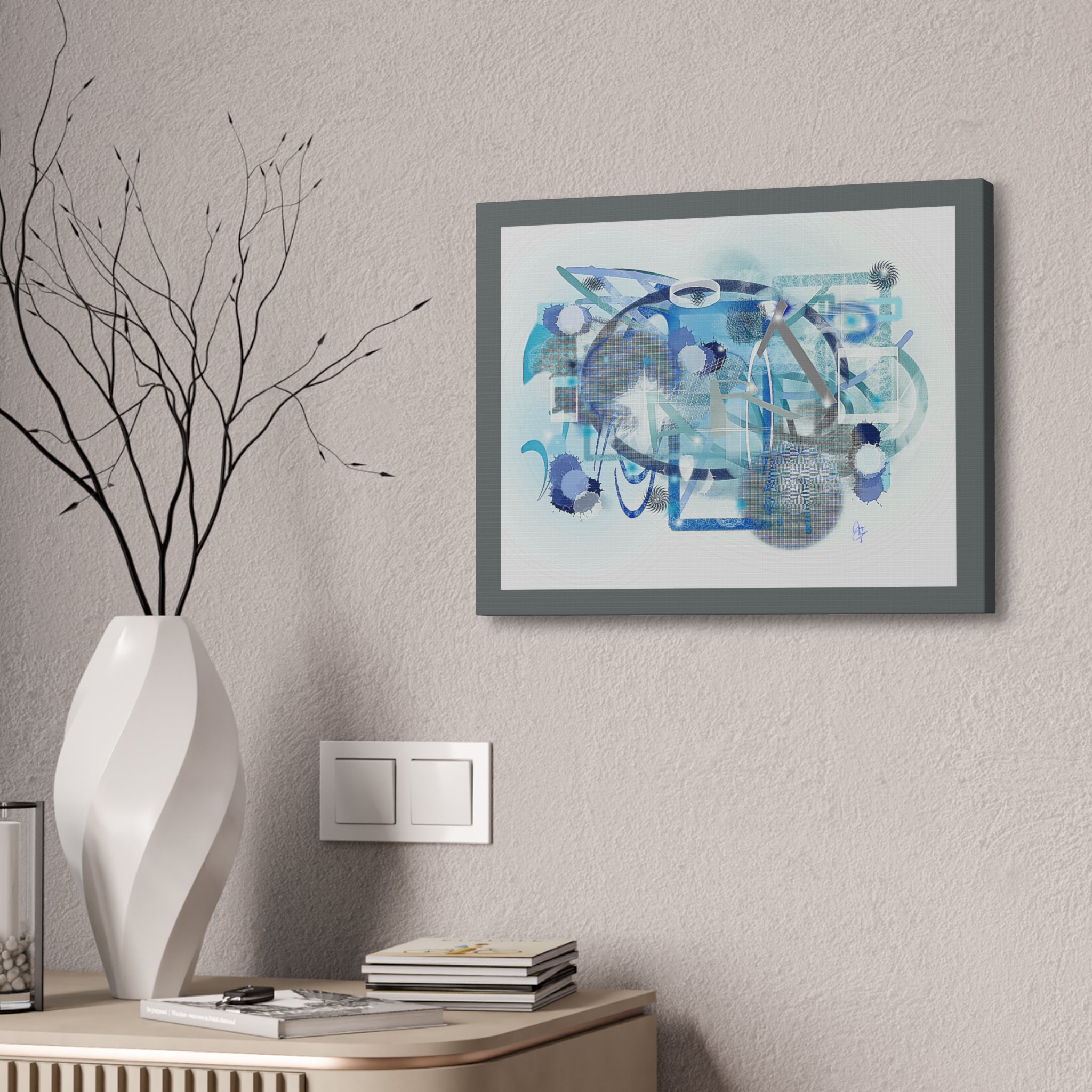 Abstract Blue Ocean Canvas Print – Modern Geometric Wall Art (Stretched 1.5")