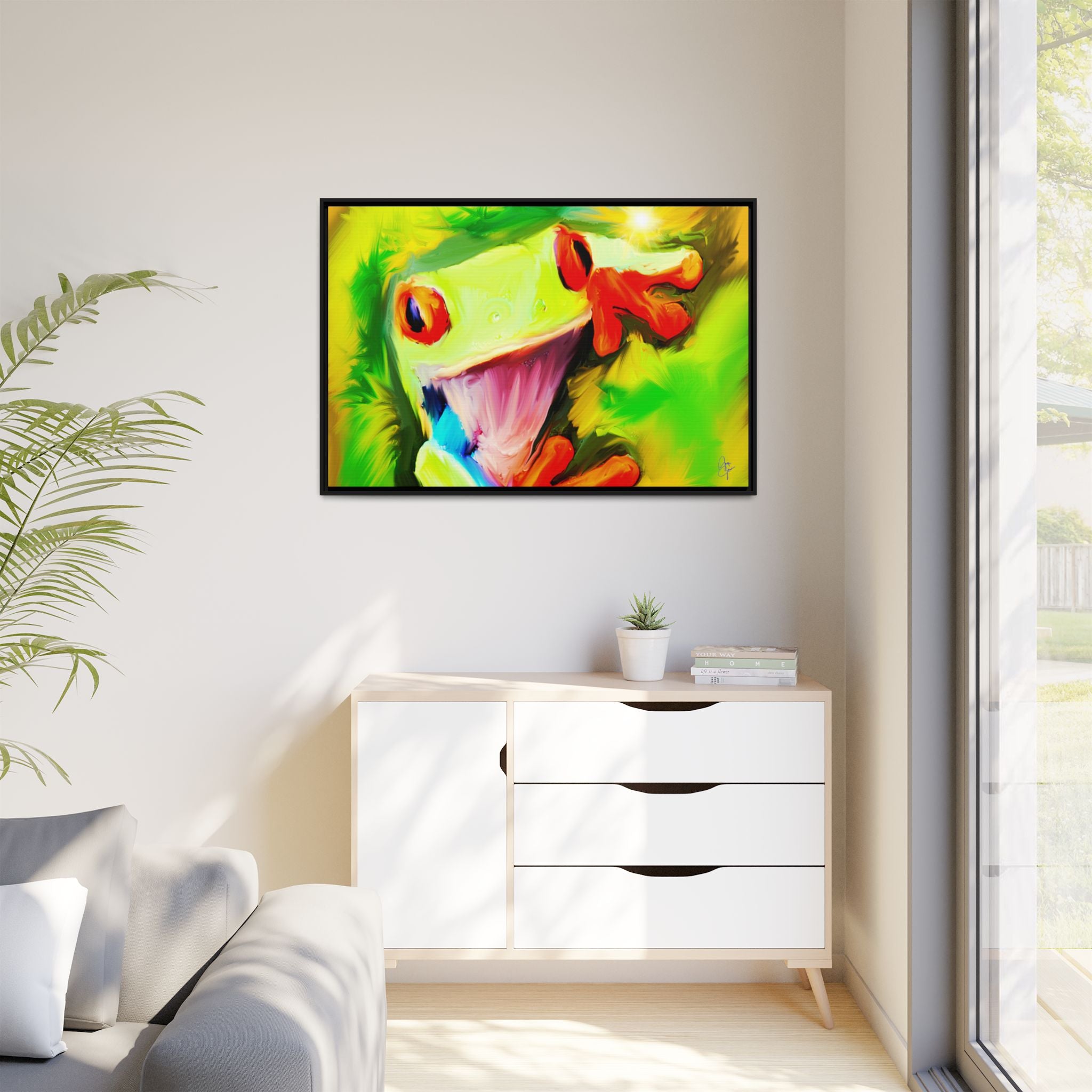 Colorful Tree Frog Matte Canvas Print — Framed Tropical Wall Art