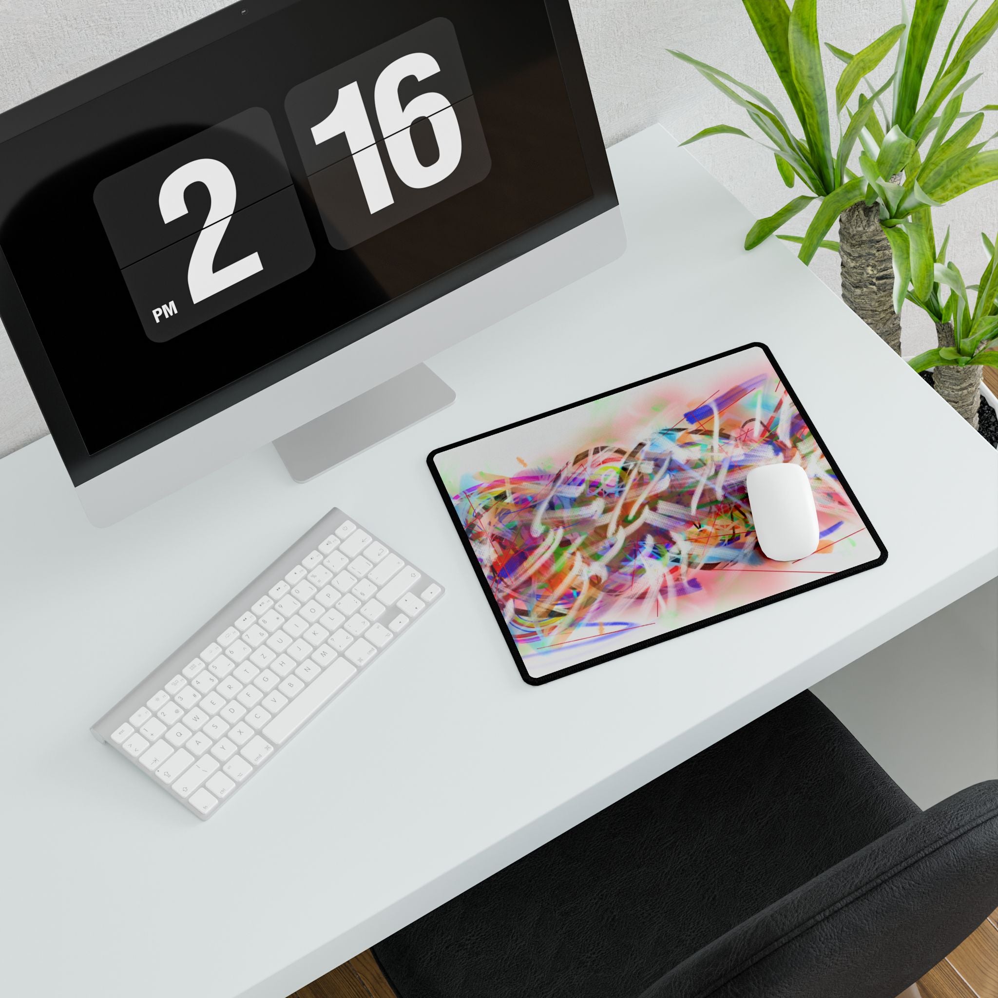 Abstract Neon Swirl Desk Mat — Colorful Artistic Mouse Pad