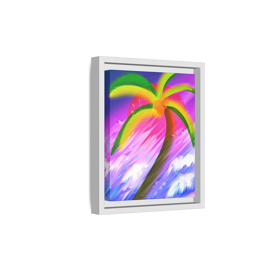 Framed Matte Canvas Print — Neon Palm Beach Art