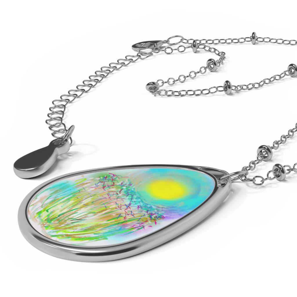 Oval Necklace — Pastel Meadow Sun Teardrop Pendant