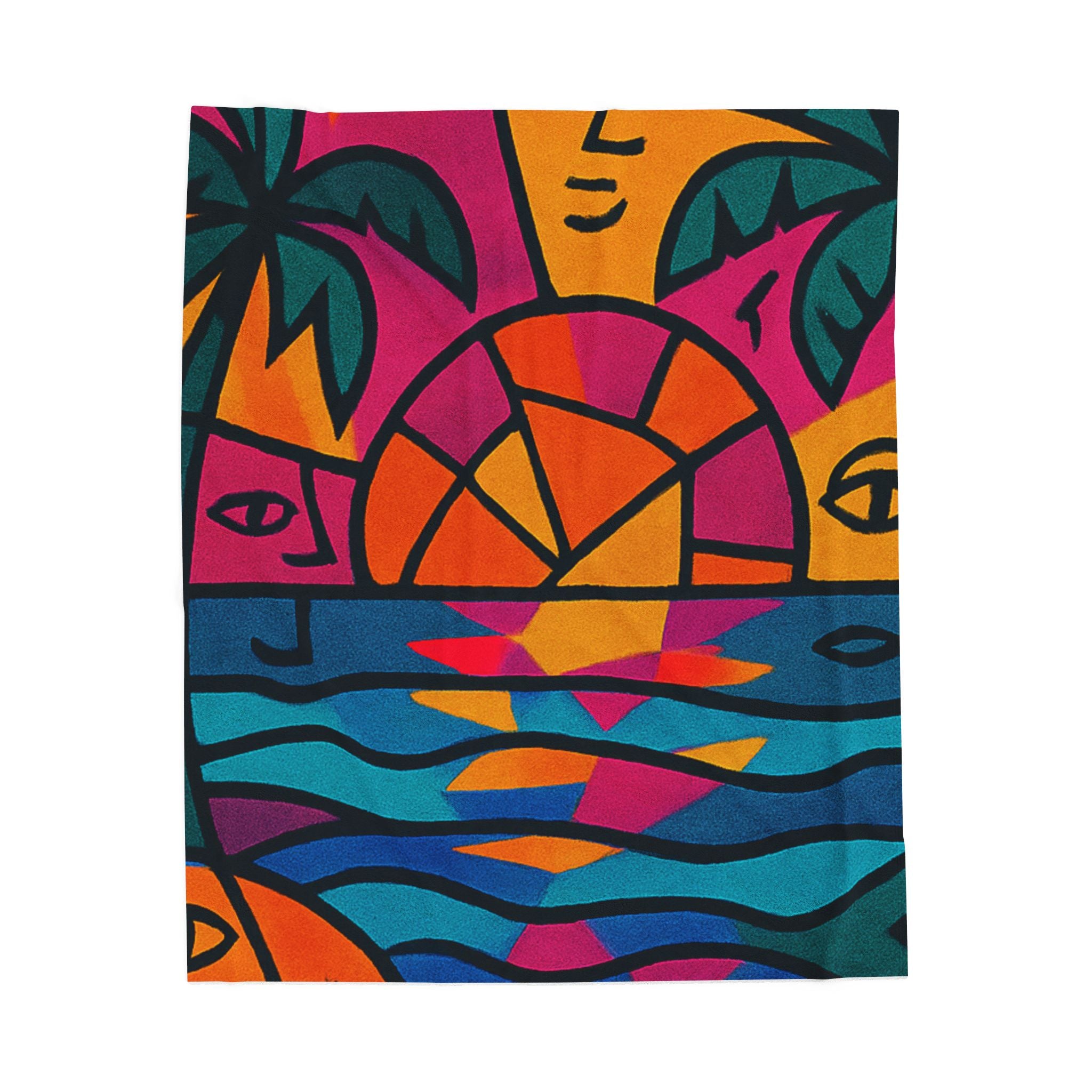 Sunset Tropical Velveteen Plush Blanket — Vibrant Beach Sunset Throw