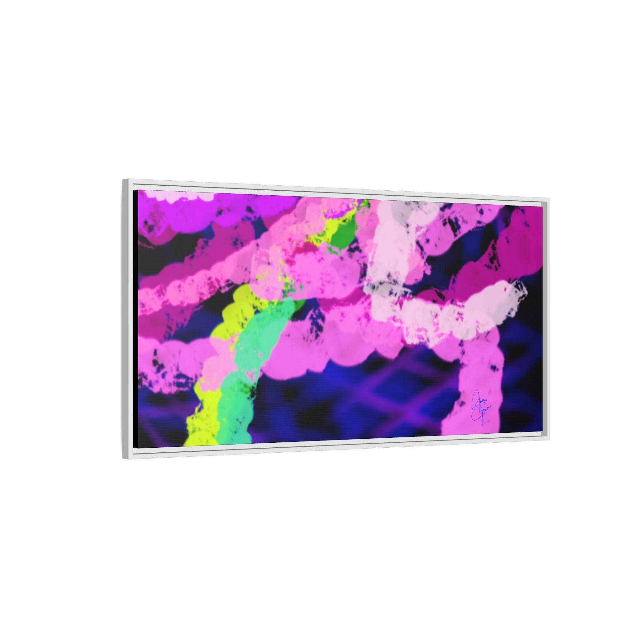 Framed Matte Canvas - Neon Rose Abstract Wall Art