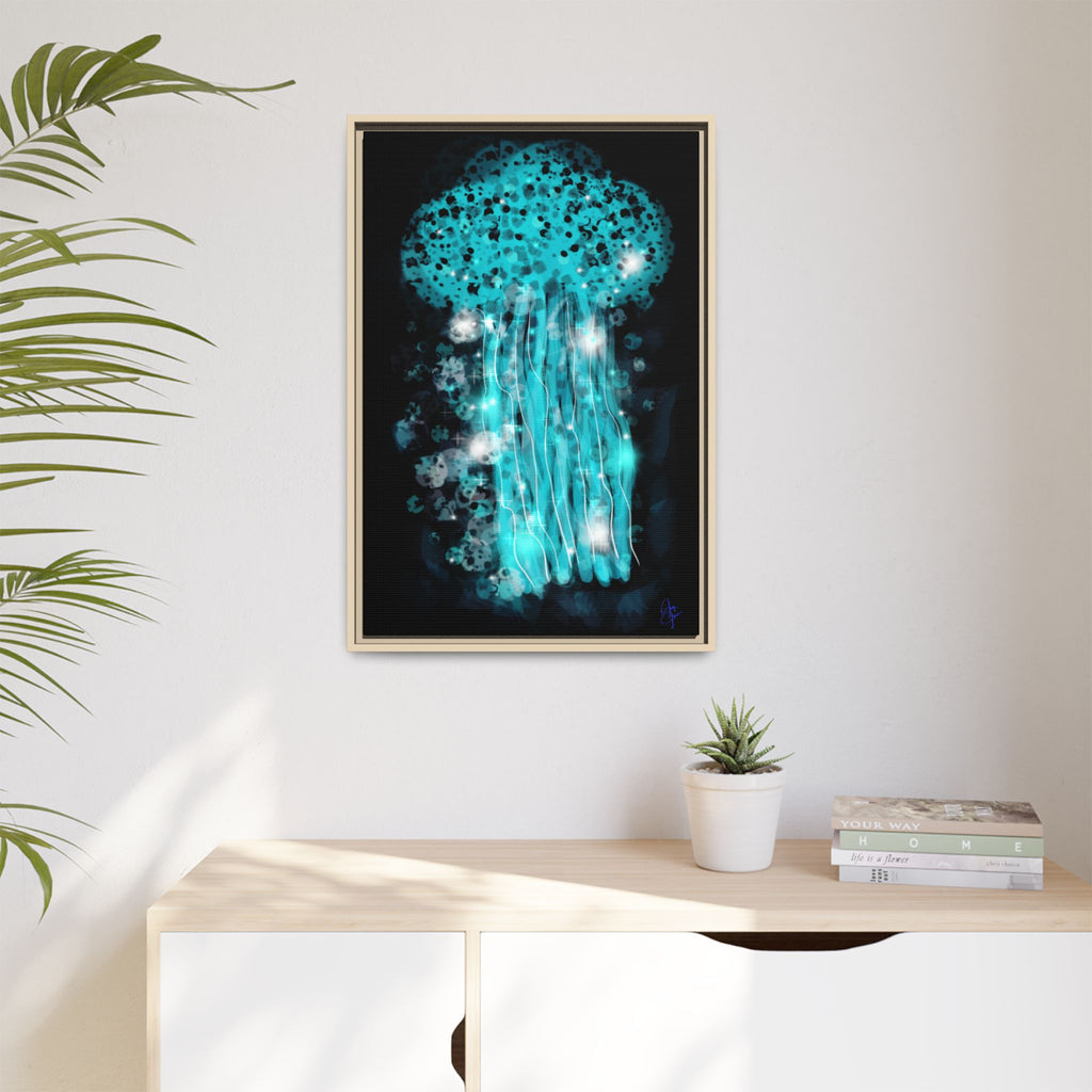 Glowing Jellyfish Art Print — Framed Matte Canvas
