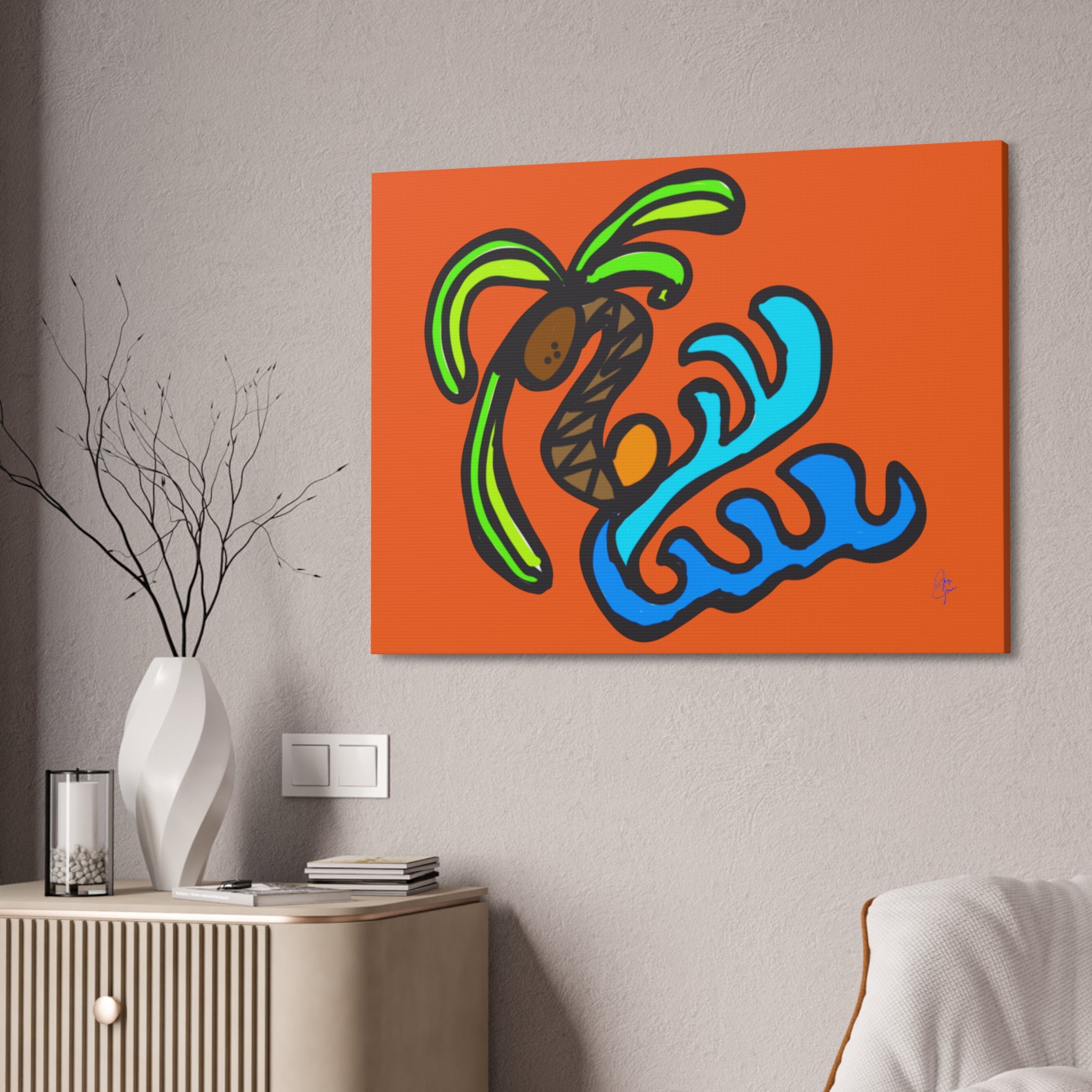 Stained Glass Beach Canvas — Whimsical Seaside Wall Art