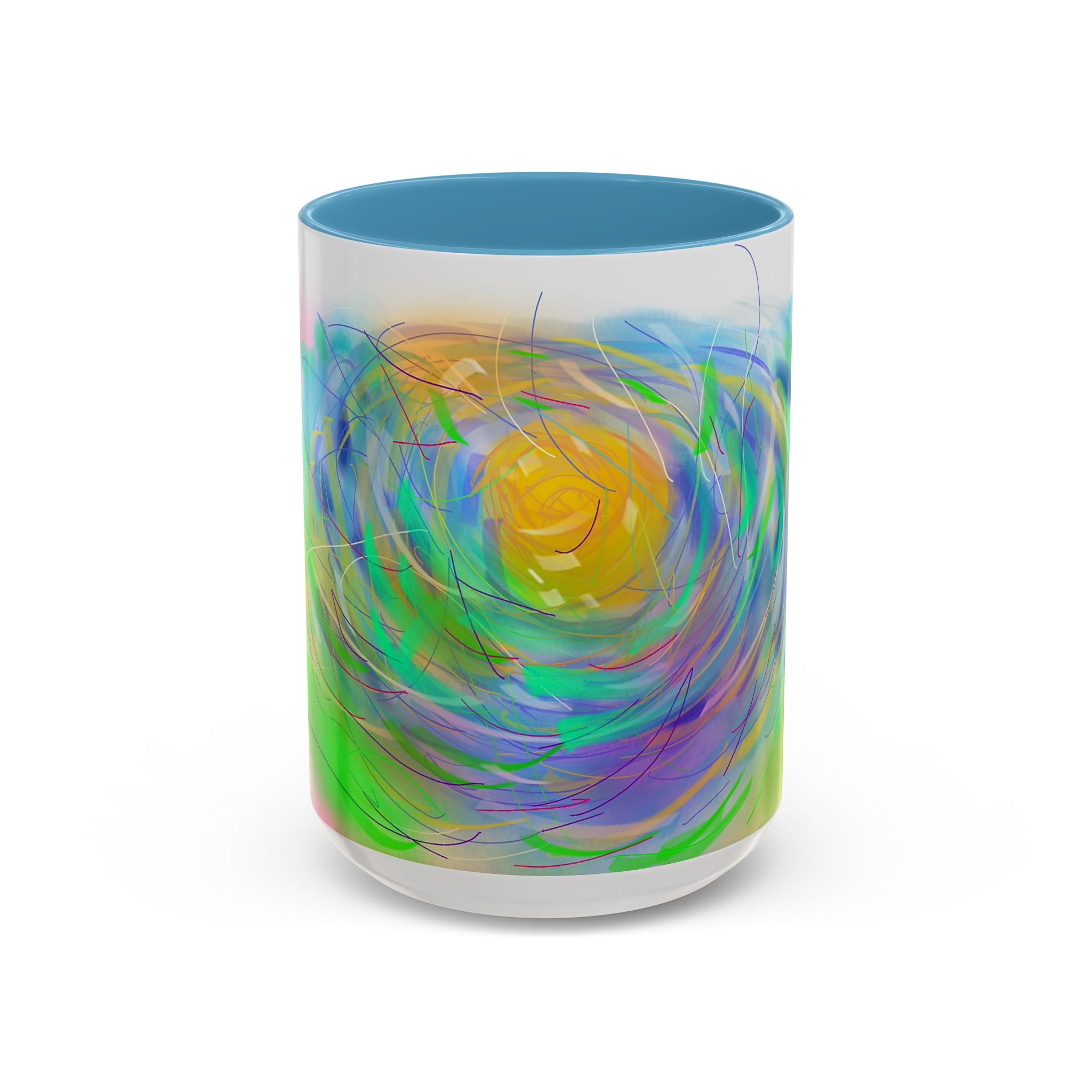 Abstract Sunrise Accent Coffee Mug — Colorful Swirl Art Coffee Cup (11/15oz)