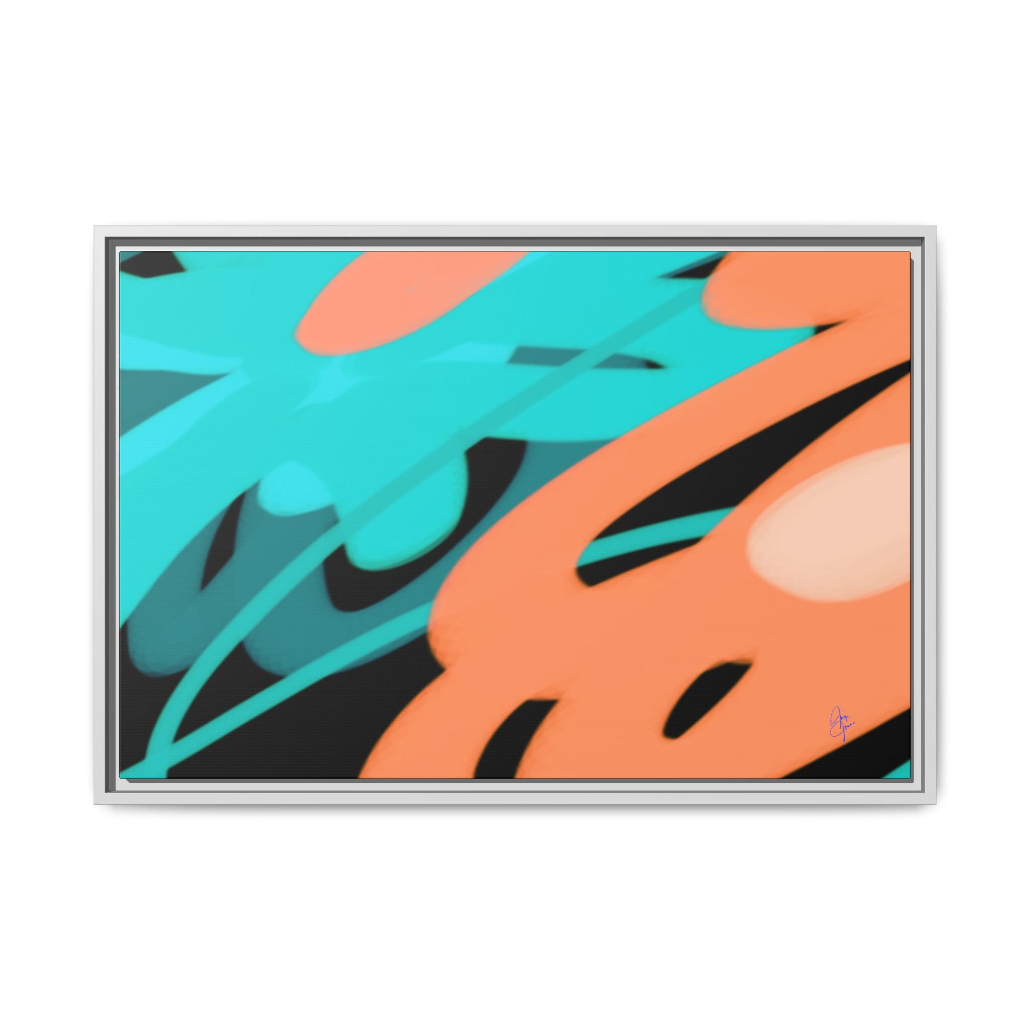Abstract Teal & Coral Splash Framed Canvas