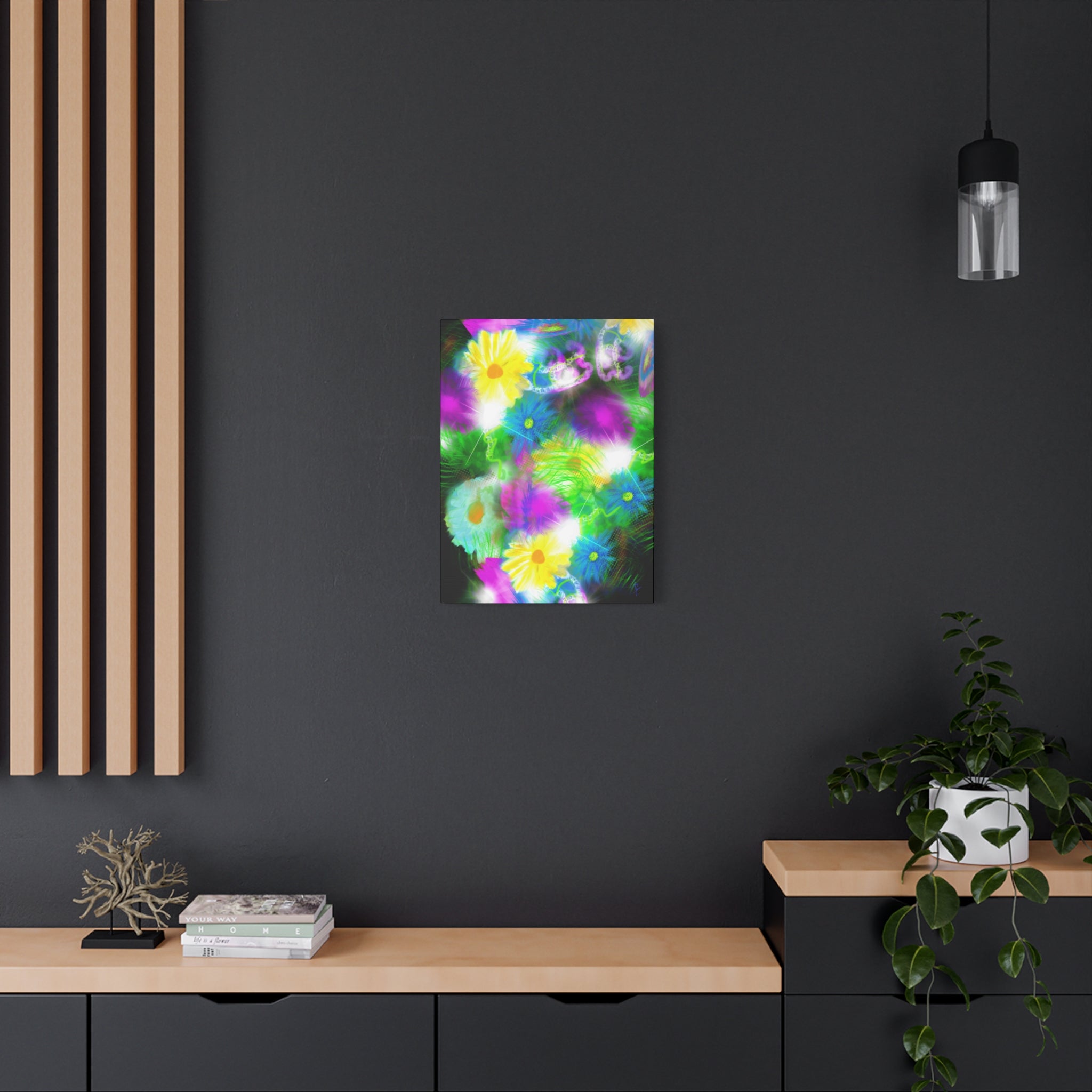 Bright Floral Abstract Matte Canvas Wall Art — Vibrant Daisy Pop