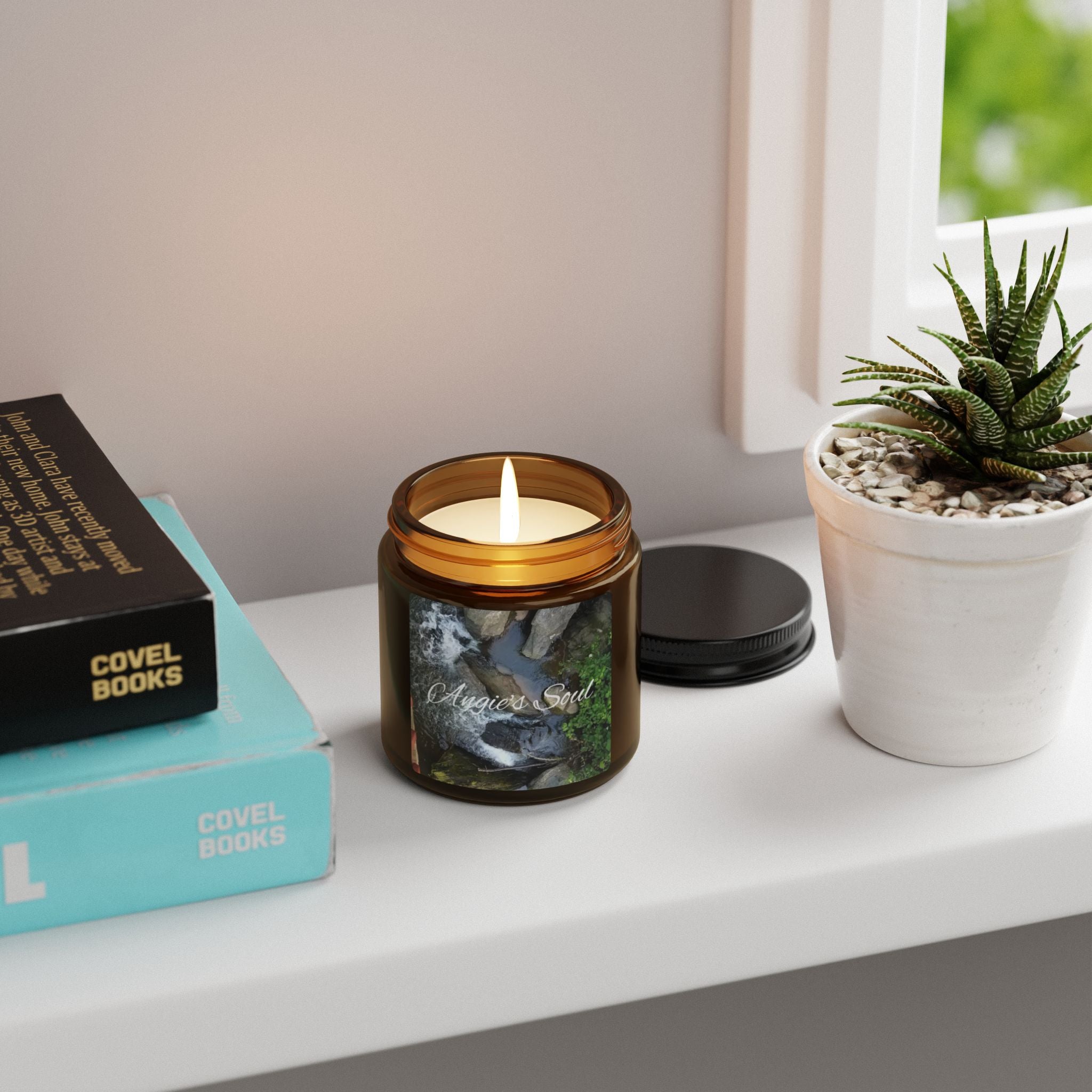 Scented Soy Candle - Amber Jar with Nature Design