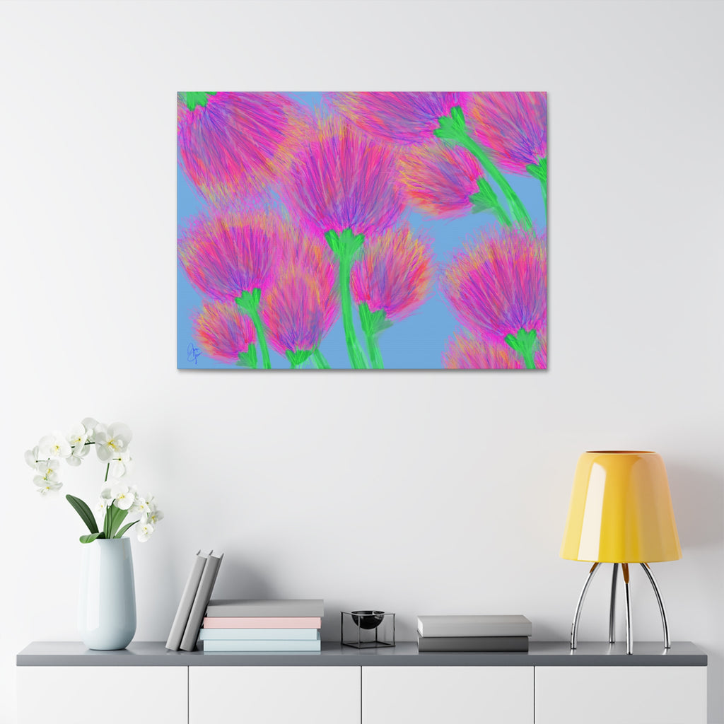 Floral Burst Canvas Print — Vibrant Pink Thistles Stretched Wall Art