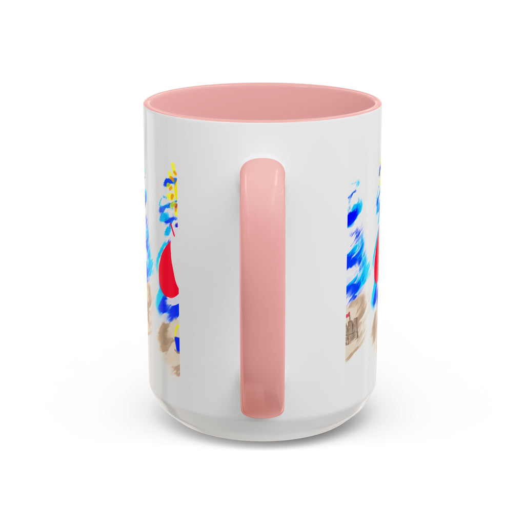 Beach Scene Coffee Mug – Summer Umbrella, Sun & Sandcastle Accent Mug
