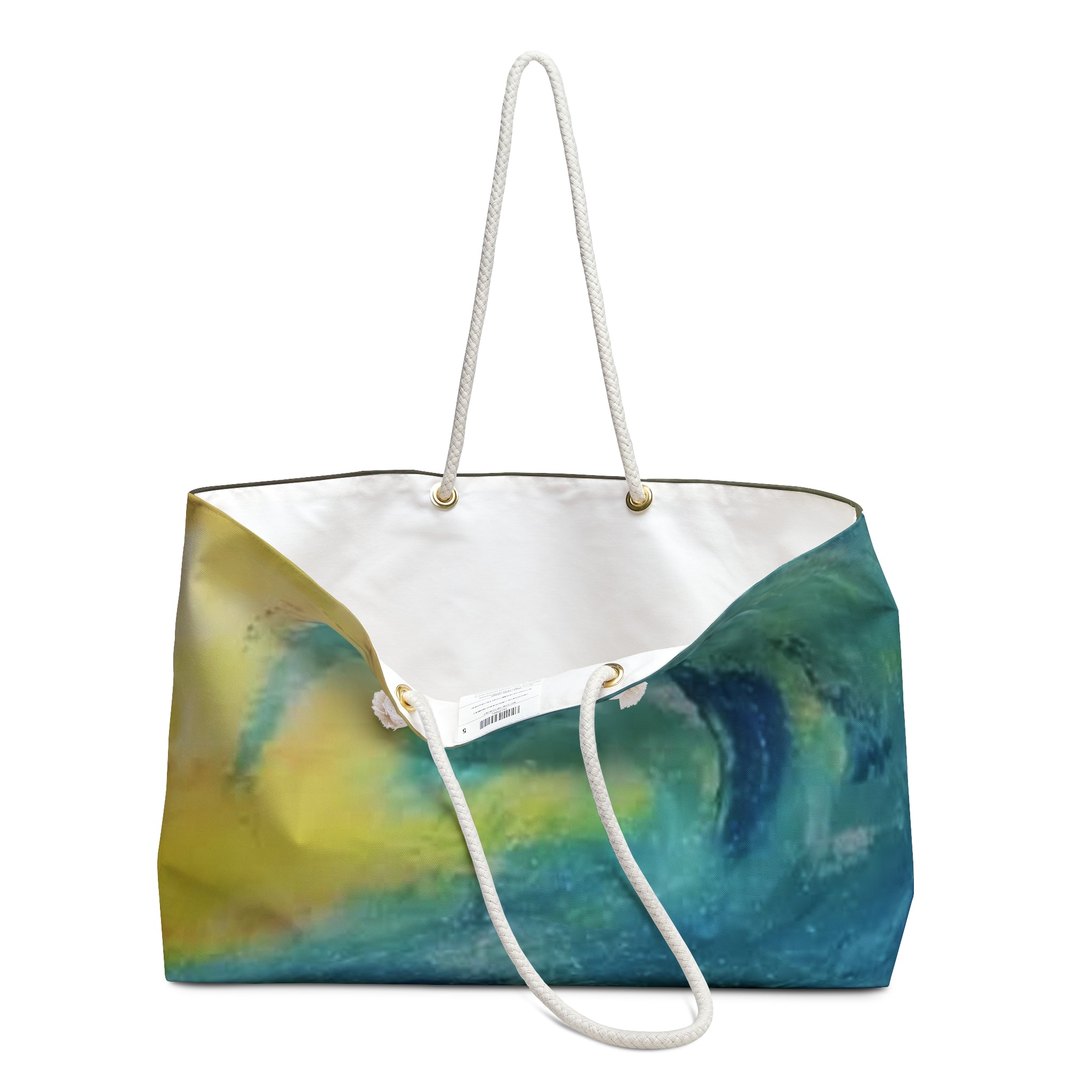 Abstract Ocean Wave Weekender Bag — Turquoise & Yellow Beach Tote