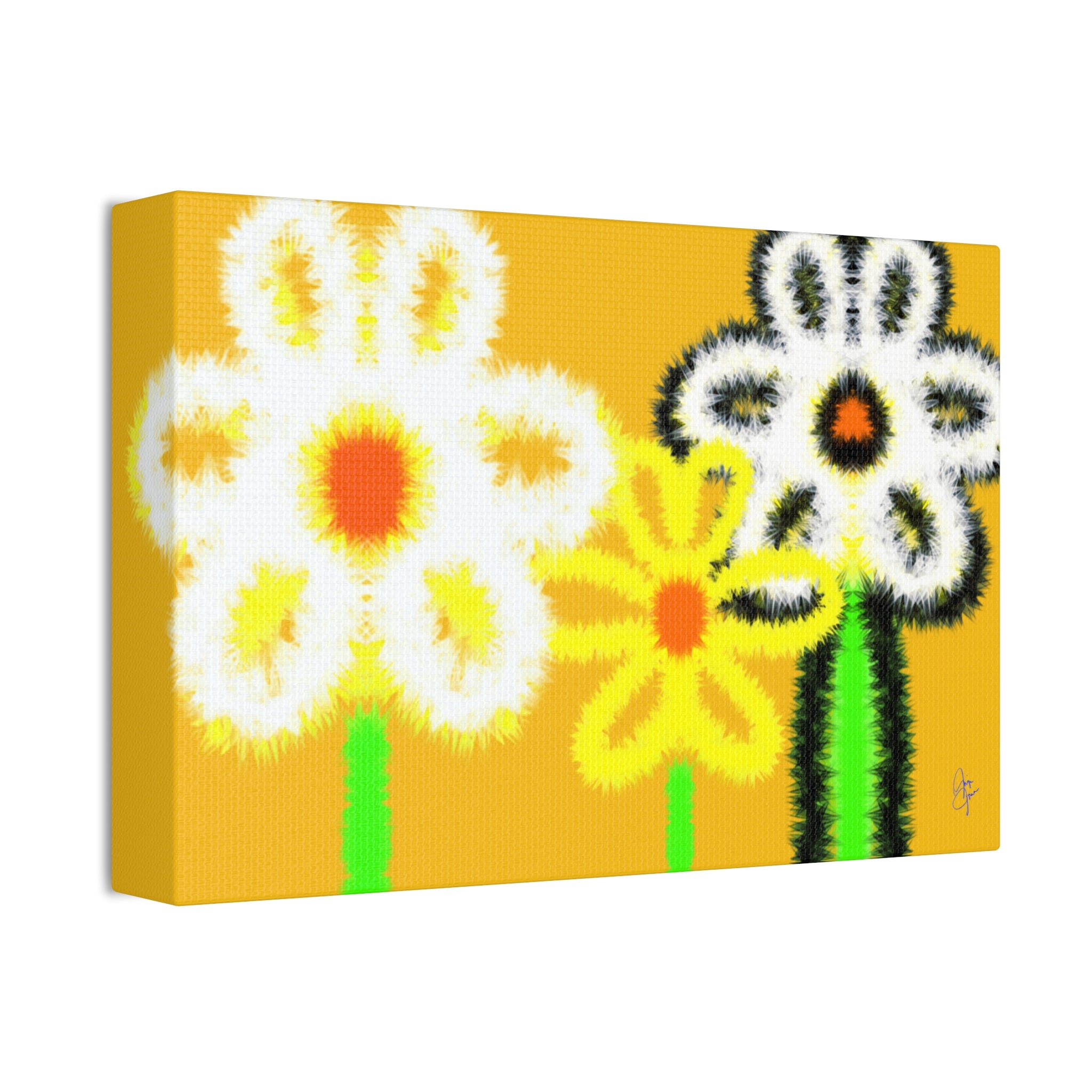 Bright Fuzzy Daisies Canvas Art — Yellow Floral Wall Decor, Stretched 1.5"