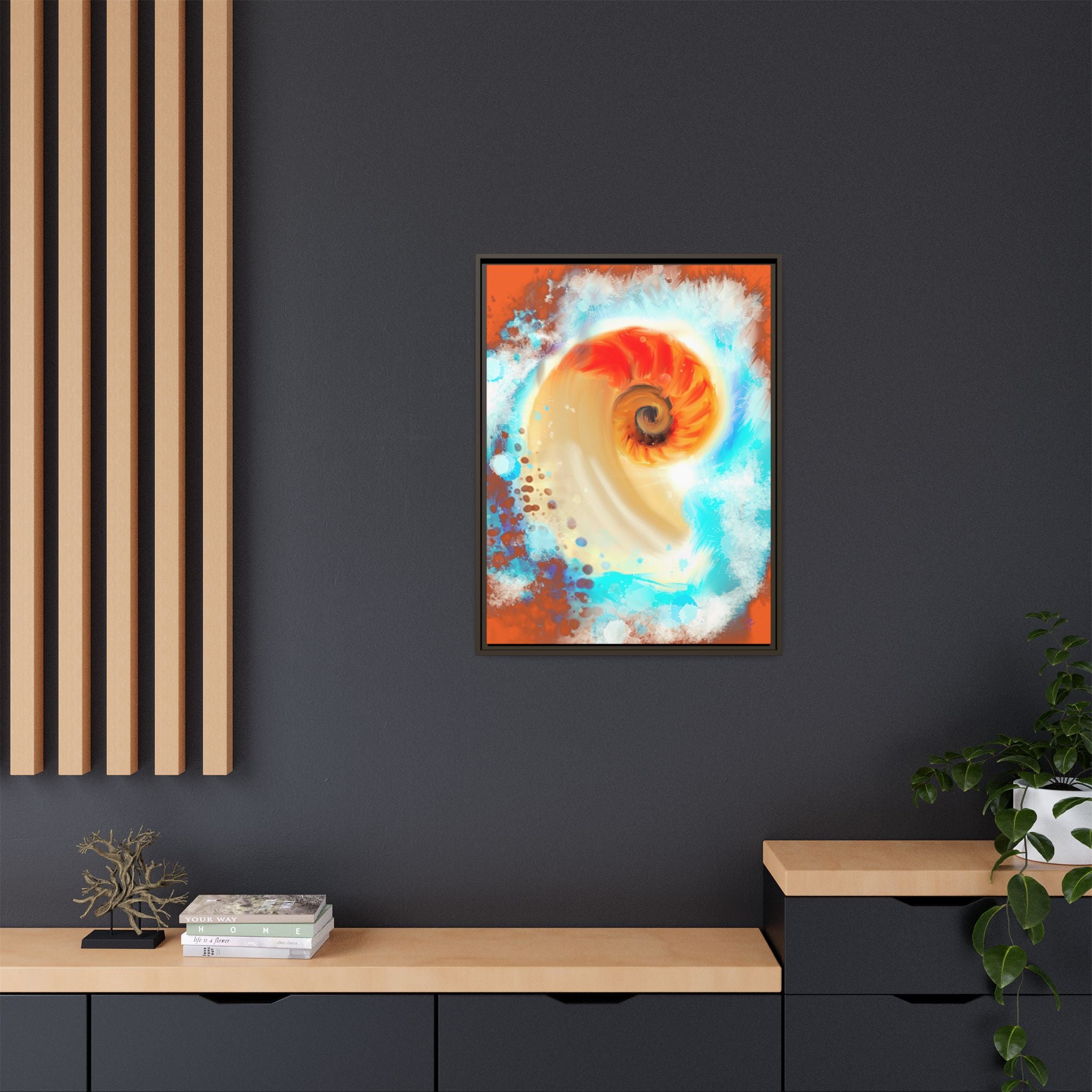 Framed Abstract Spiral Canvas Art — Vibrant Nautical Wave Print