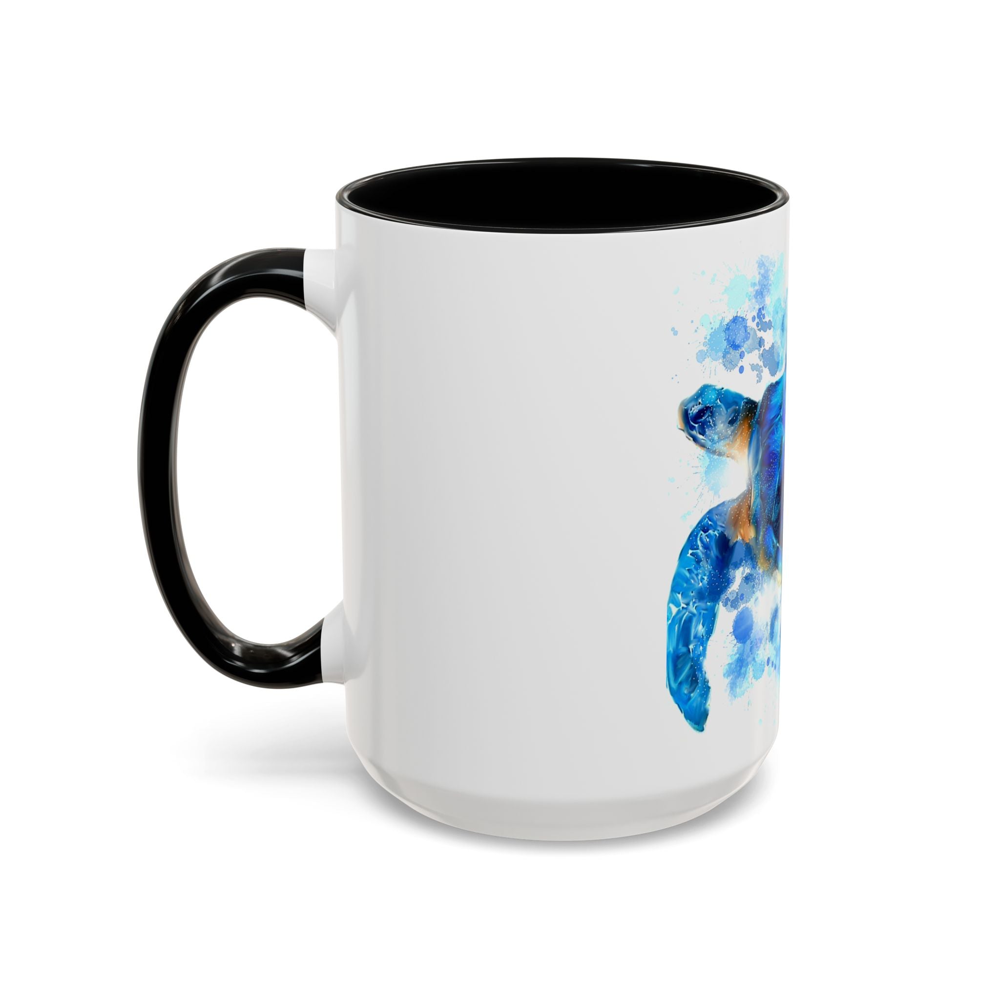Blue Sea Turtle Accent Coffee Mug — Watercolor Ocean Turtle 11/15oz