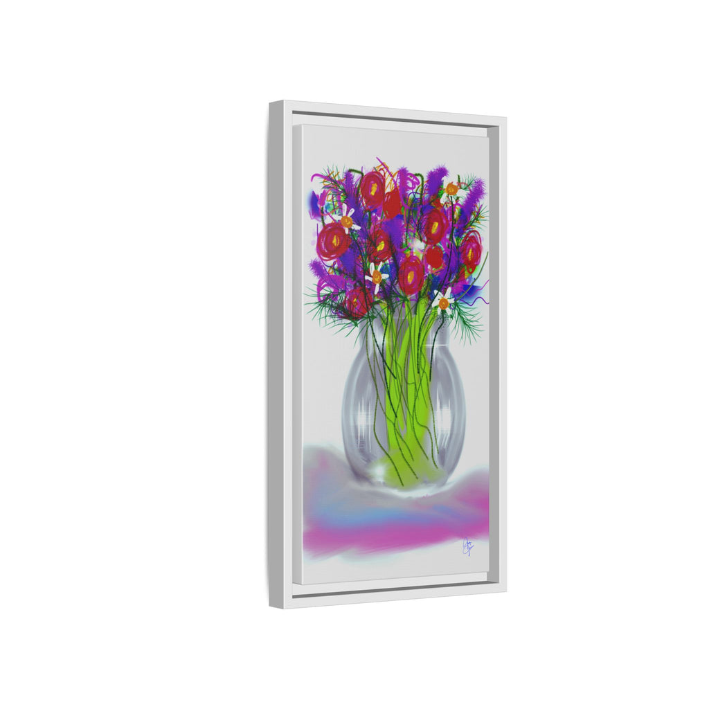 Framed Floral Bouquet Matte Canvas Wall Art — Colorful Abstract Flowers in Vase