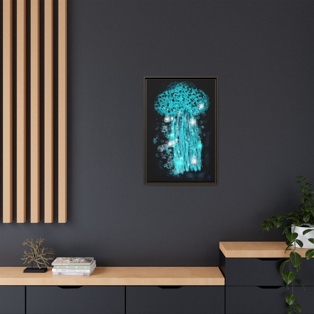 Glowing Jellyfish Art Print — Framed Matte Canvas