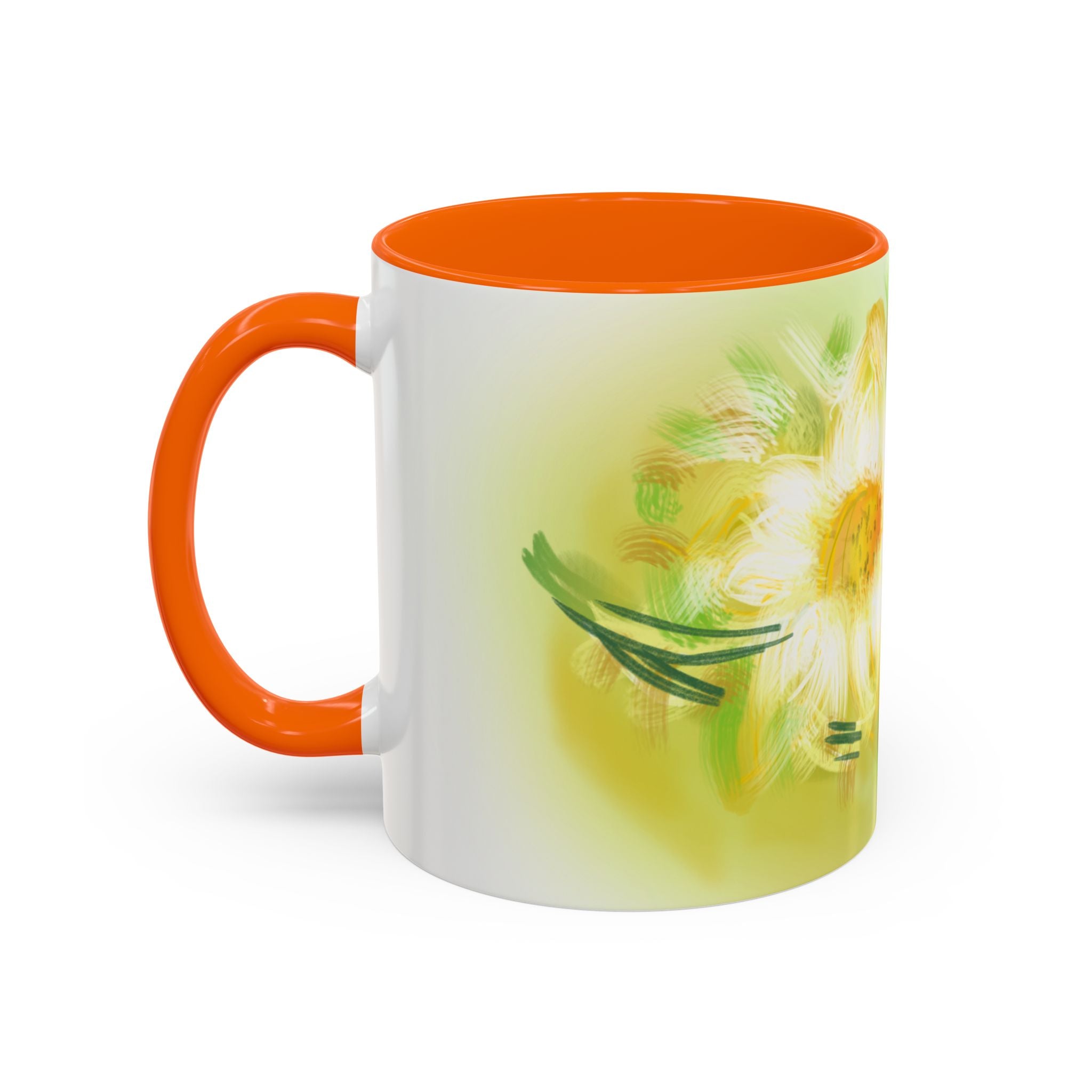 Sunlit Daisy Accent Coffee Mug — Yellow Floral 11/15oz