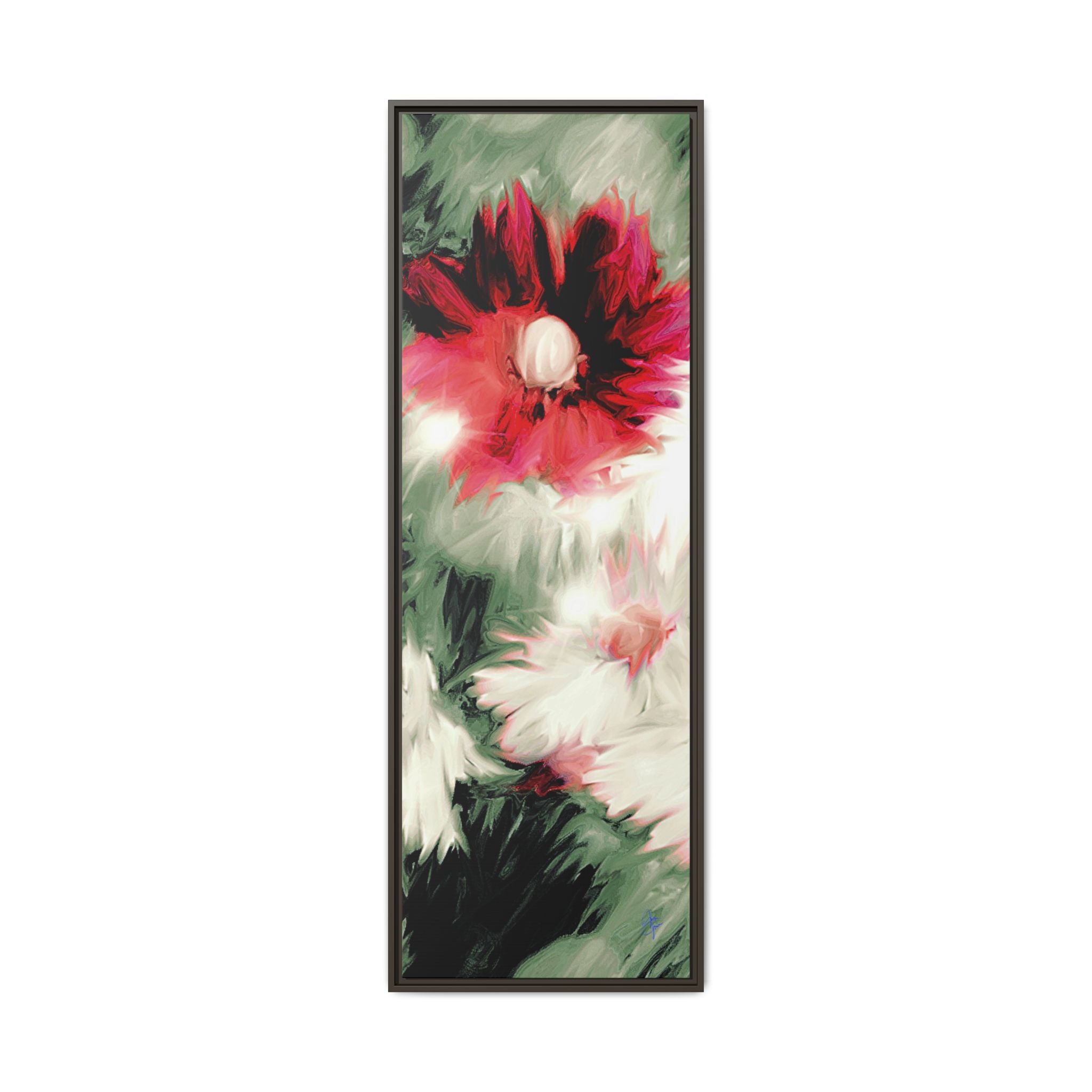Framed Matte Canvas Print — Blurred Red & White Floral Art