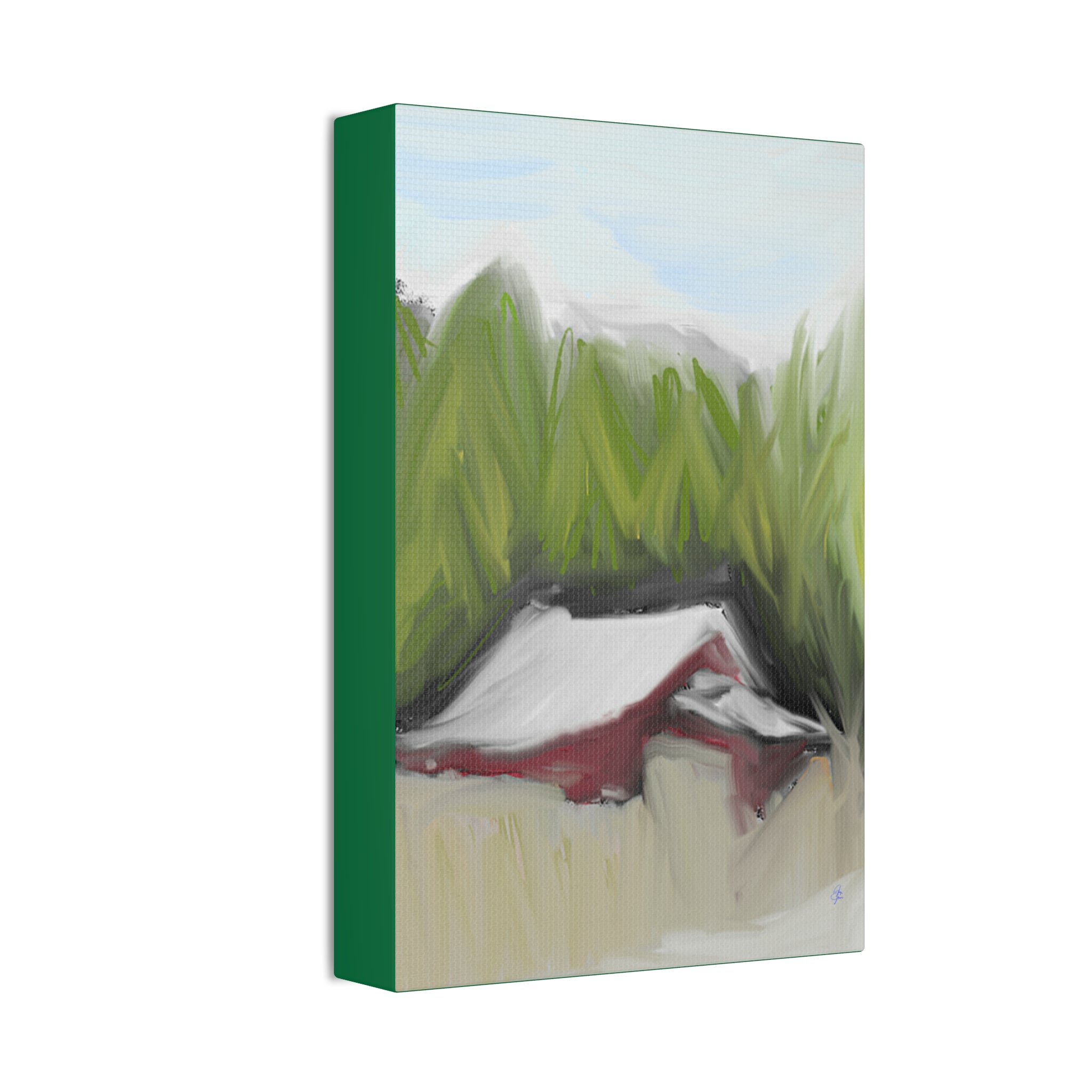 Canvas Wall Art - Red Barn in Green Field Stretched Canvas (1.5")