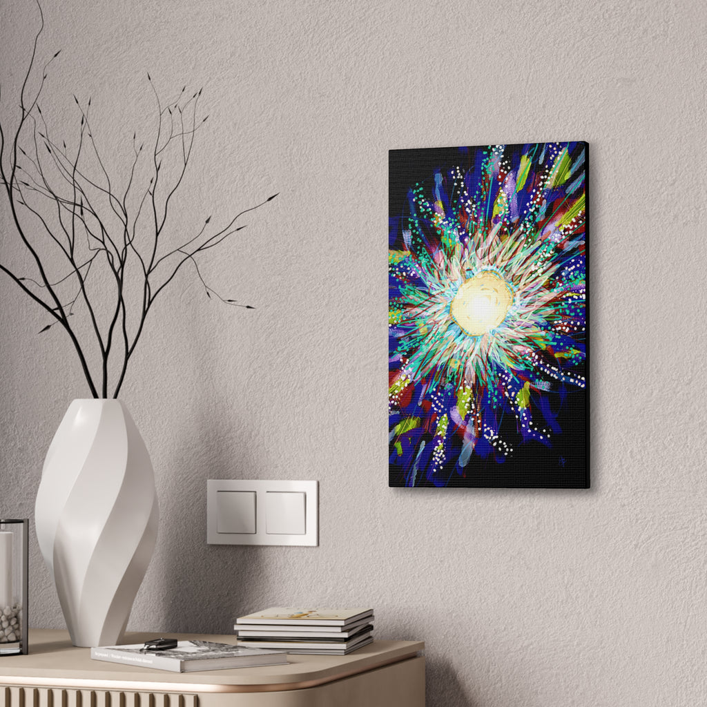 Abstract Cosmic Burst Canvas Wall Art — Colorful Sunflower Explosion on Black