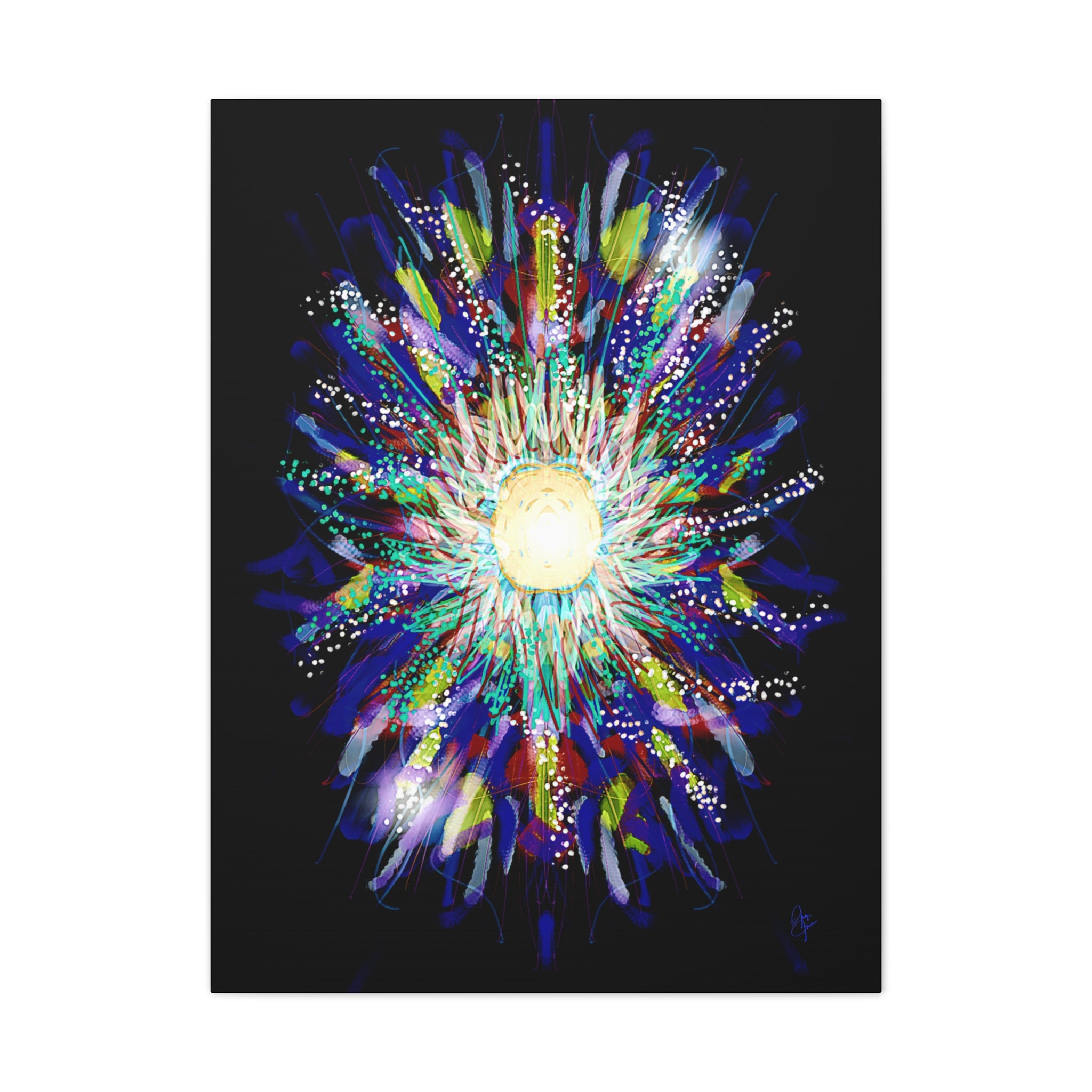 Abstract Cosmic Burst Canvas Wall Art — Colorful Sunflower Explosion on Black