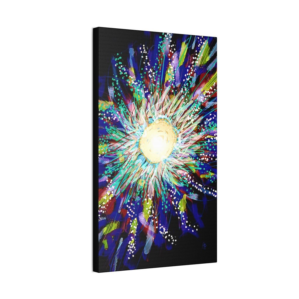 Abstract Cosmic Burst Canvas Wall Art — Colorful Sunflower Explosion on Black