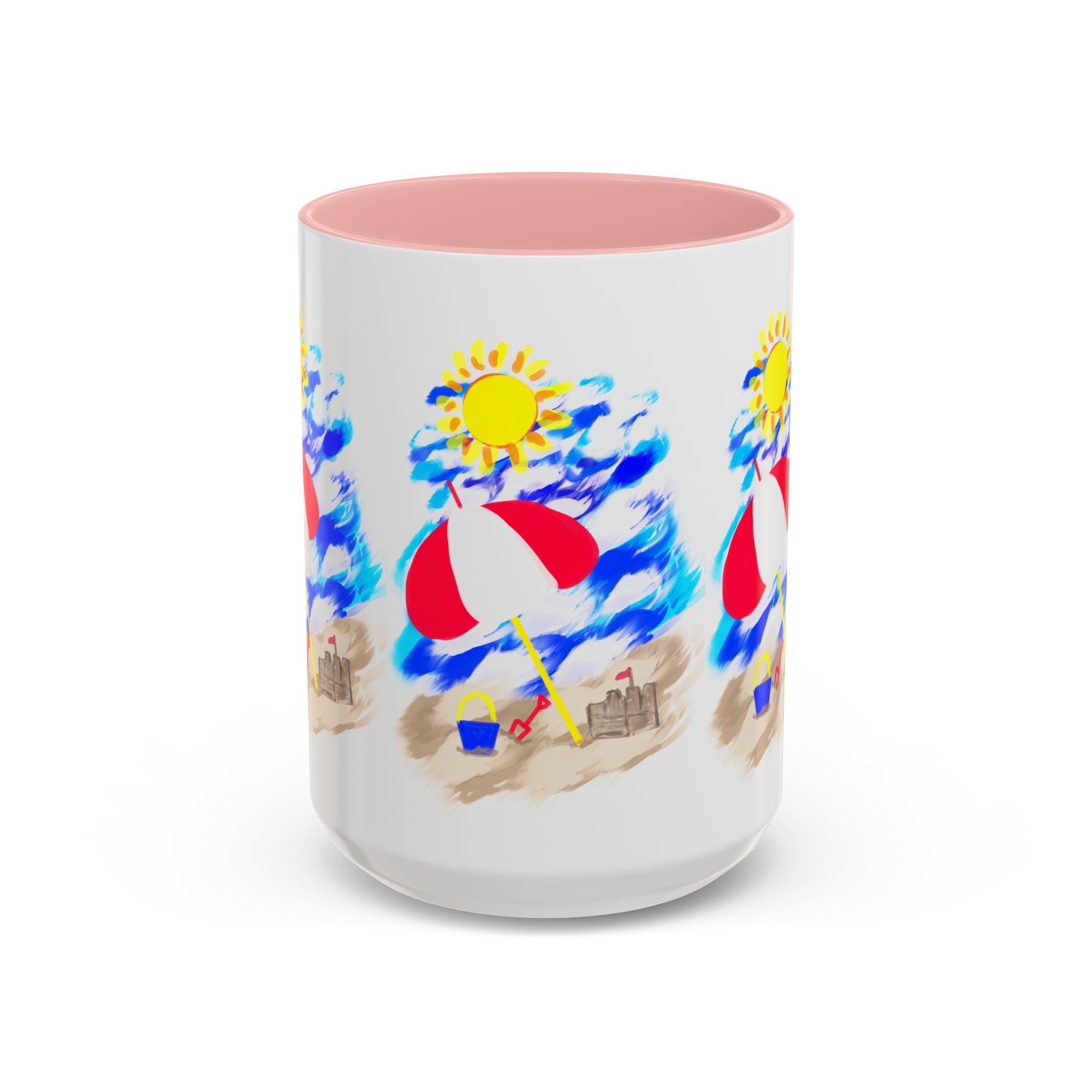 Beach Scene Coffee Mug – Summer Umbrella, Sun & Sandcastle Accent Mug
