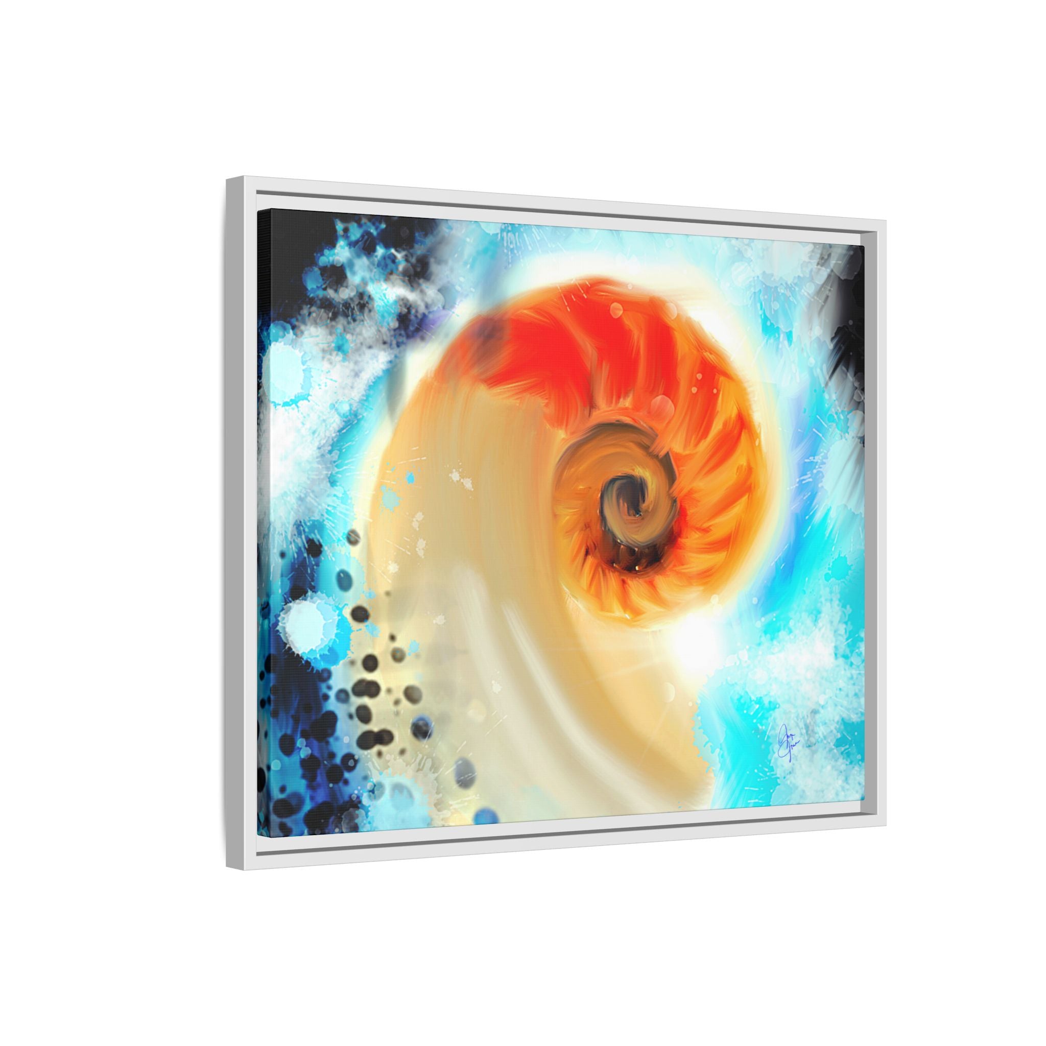 Framed Abstract Spiral Canvas Art — Vibrant Nautical Wave Print