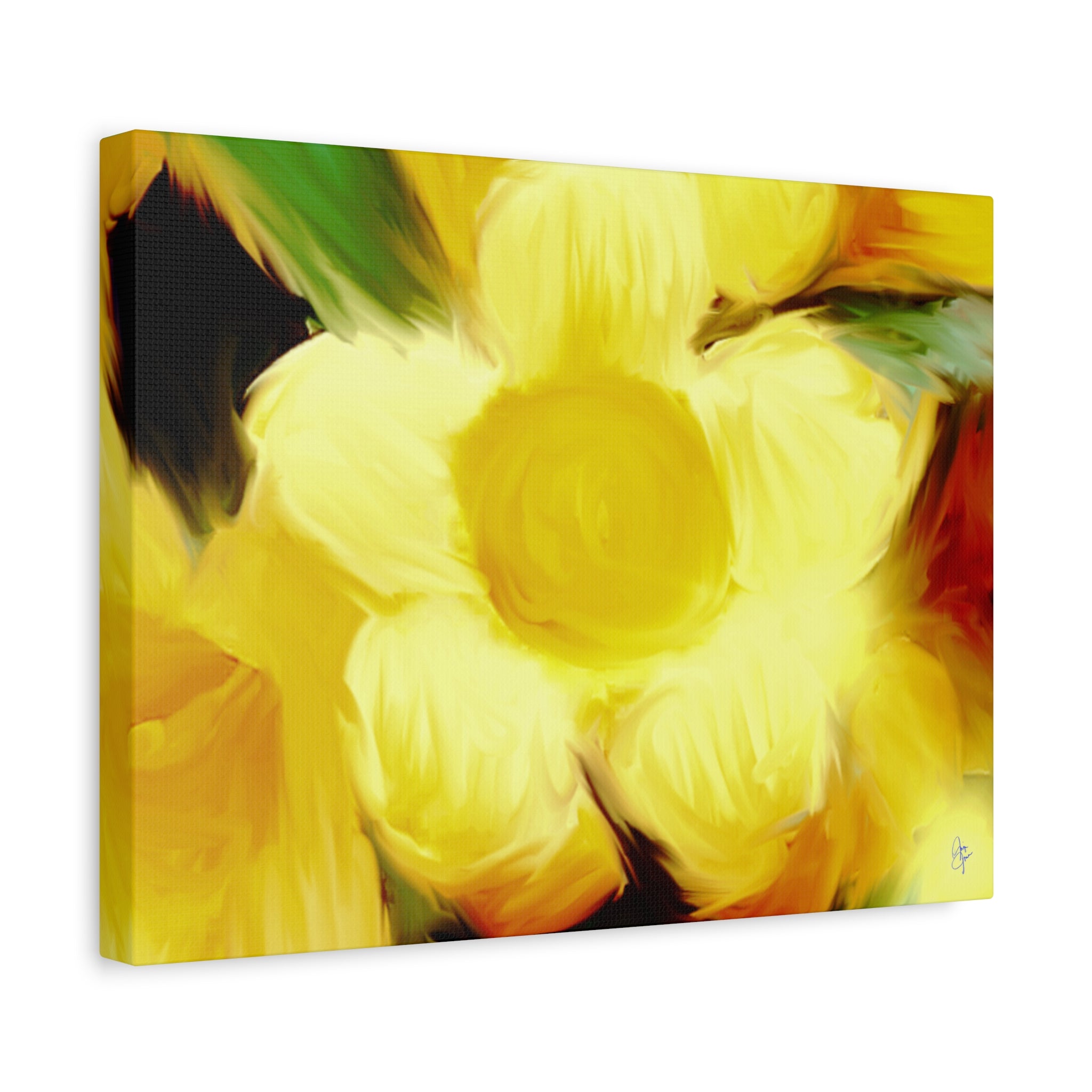 Yellow Floral Canvas Wall Art – Bright Sunflower-Style Painting, Matte Stretched Print