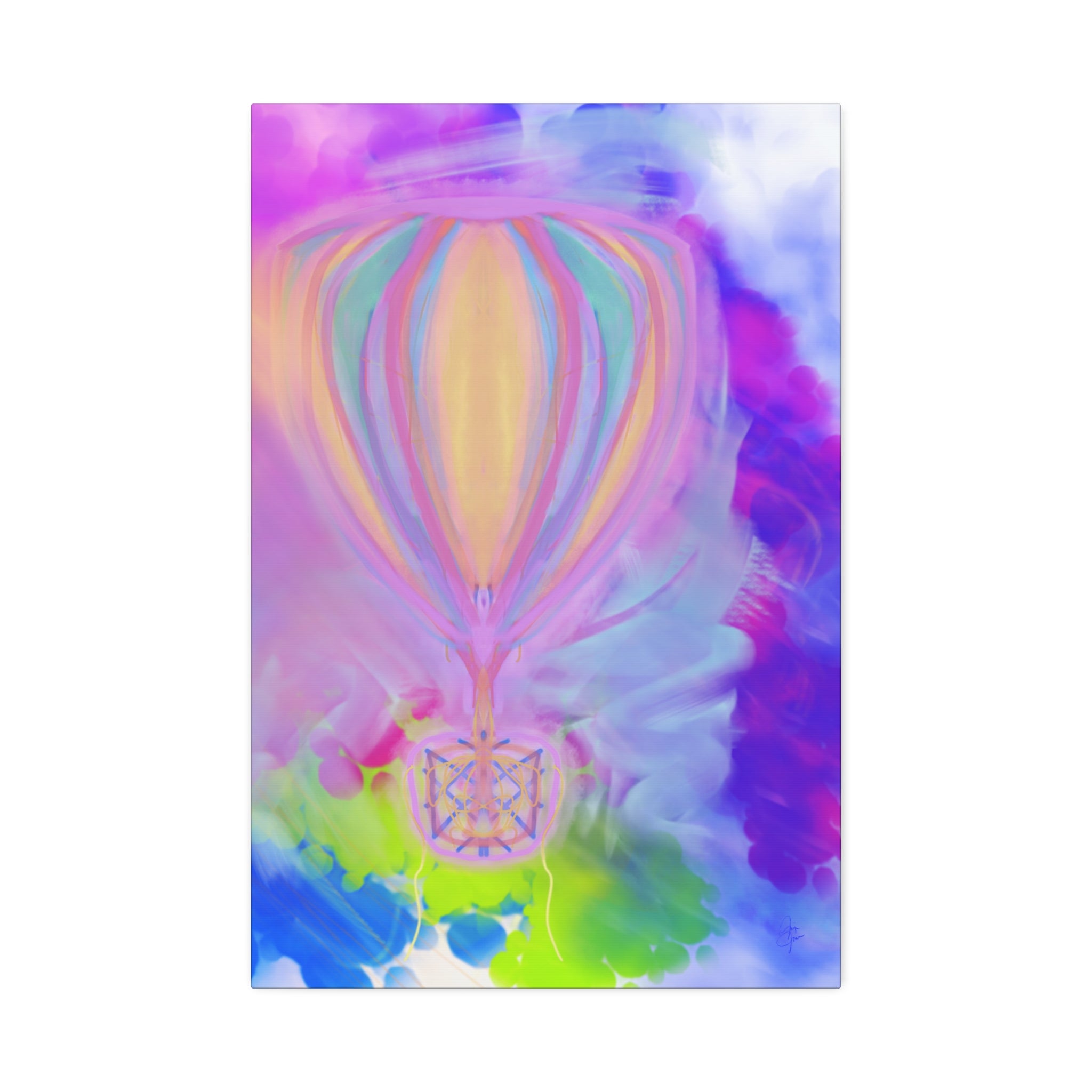 Whimsical Hot Air Balloon Kids Canvas Art — Bright Stretched Wall Decor