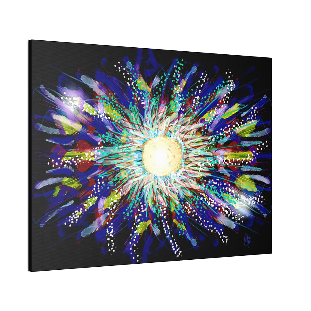 Abstract Cosmic Burst Canvas Wall Art — Colorful Sunflower Explosion on Black