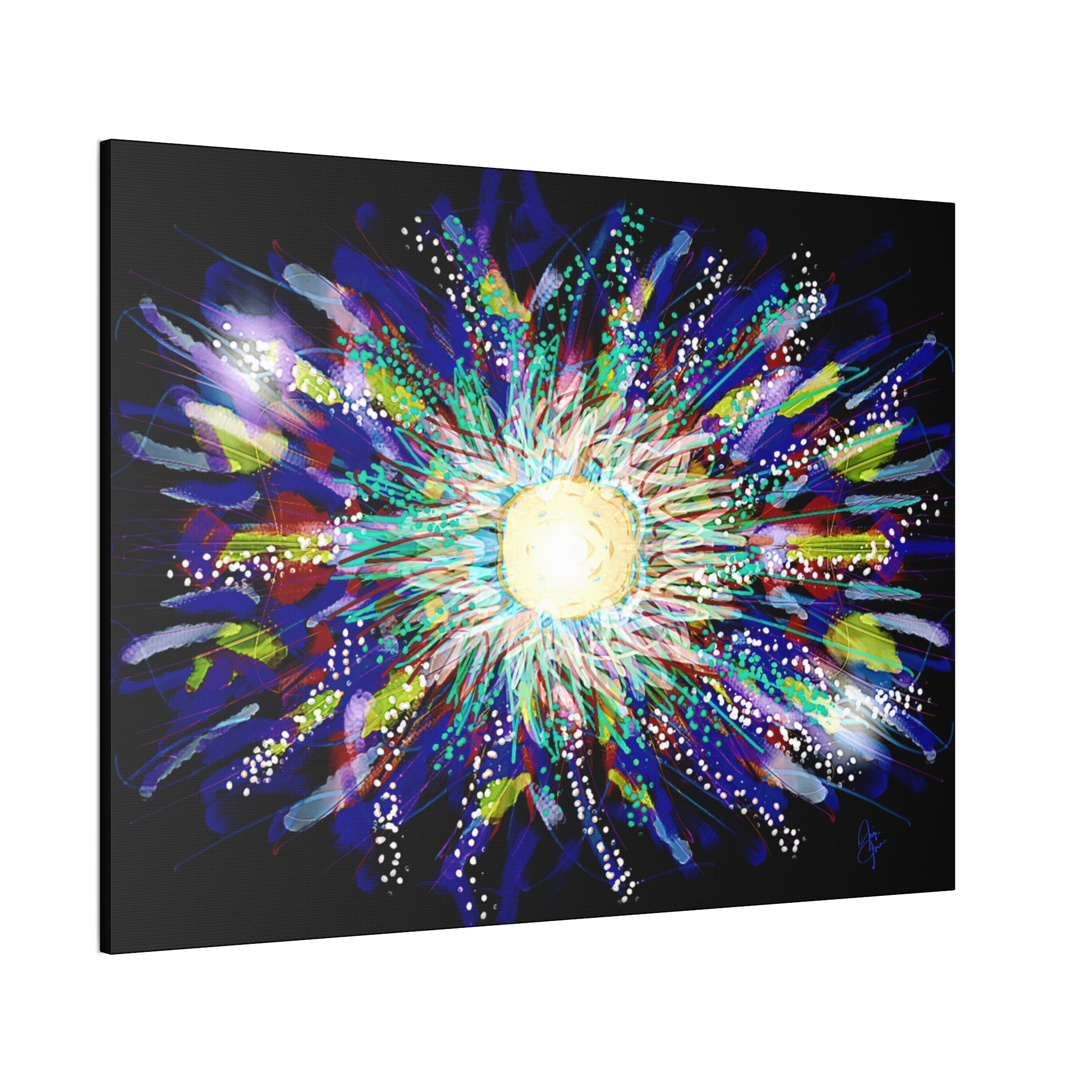 Abstract Cosmic Burst Canvas Wall Art — Colorful Sunflower Explosion on Black