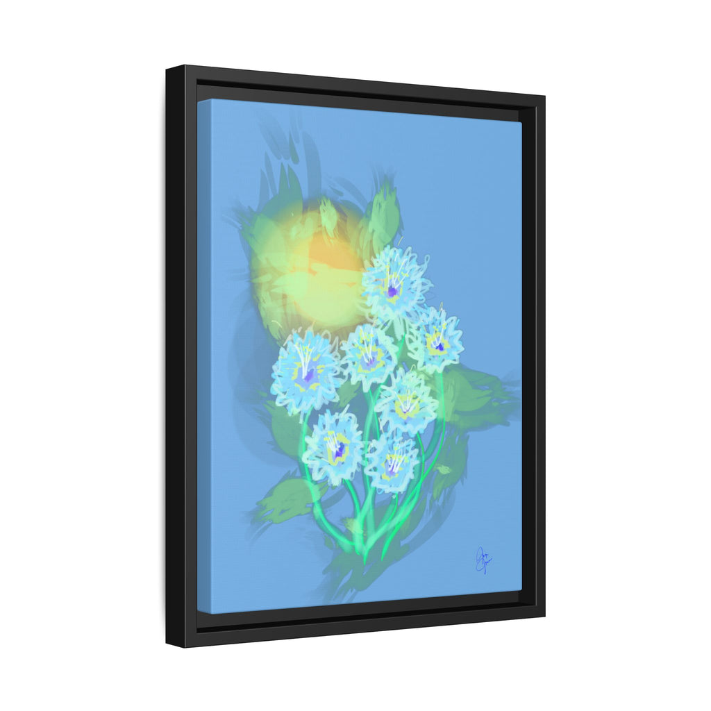 Framed Floral Canvas Art — Blue & Yellow Abstract Bouquet (Matte)