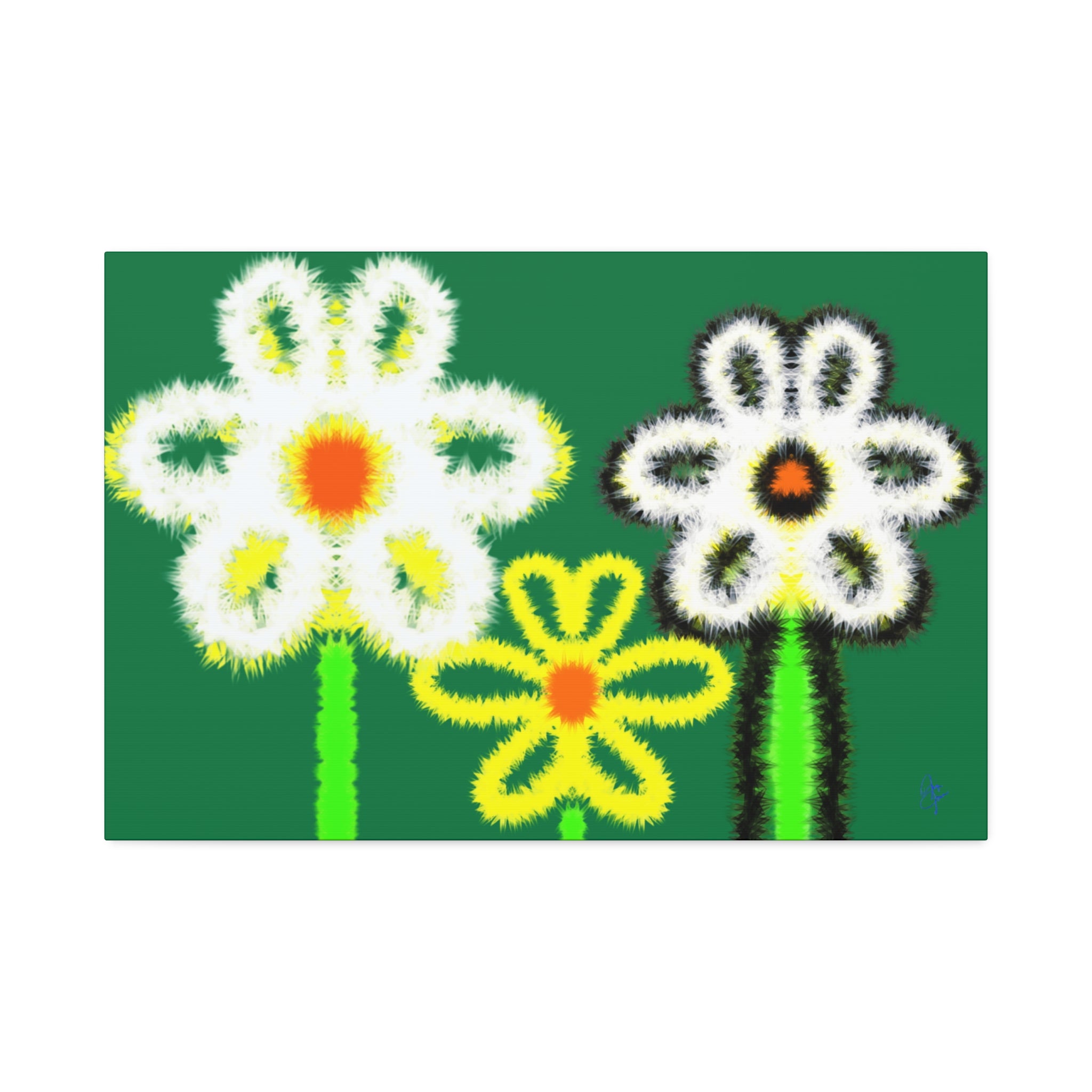 Bright Fuzzy Daisies Canvas Art — Yellow Floral Wall Decor, Stretched 1.5"