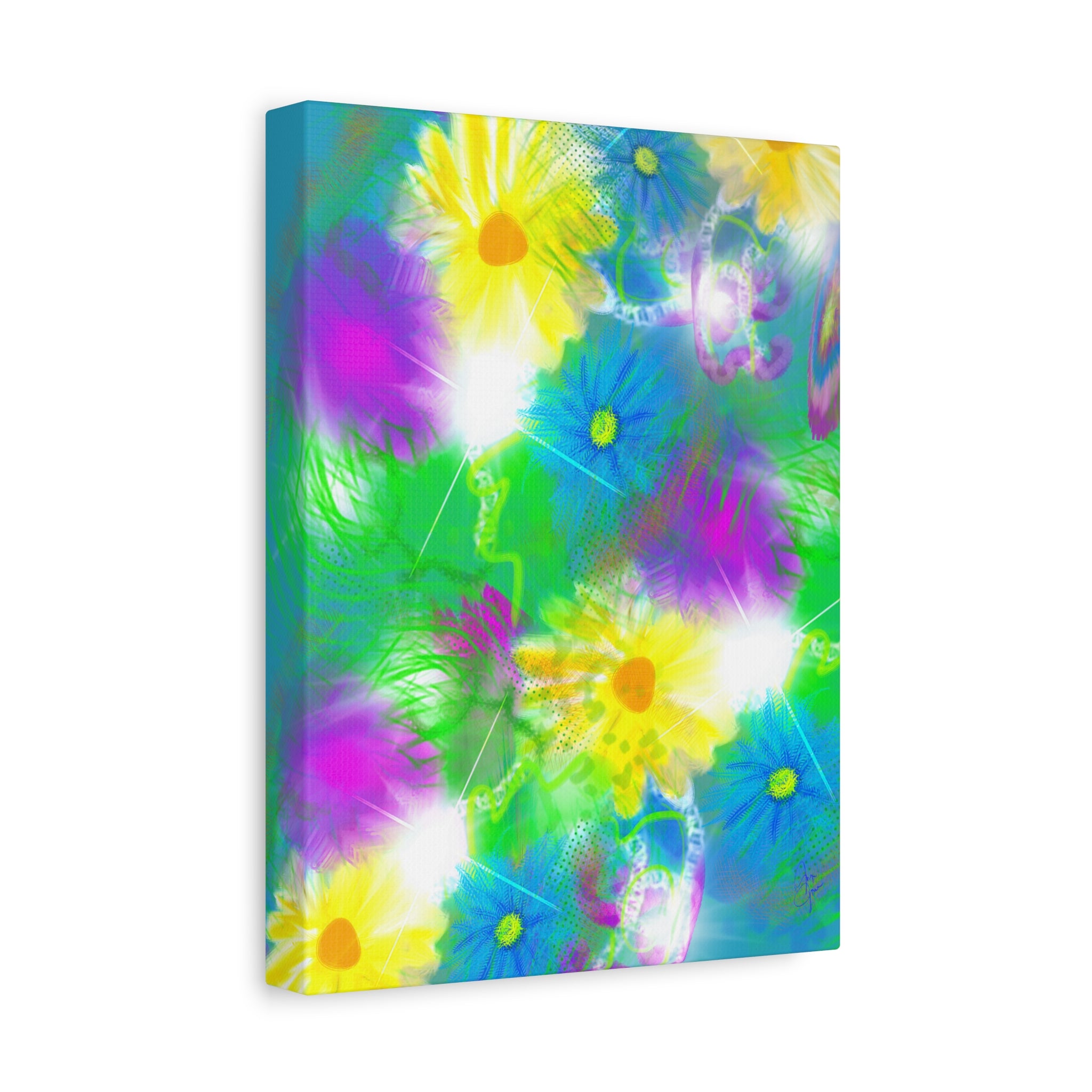 Bright Floral Abstract Matte Canvas Wall Art — Vibrant Daisy Pop