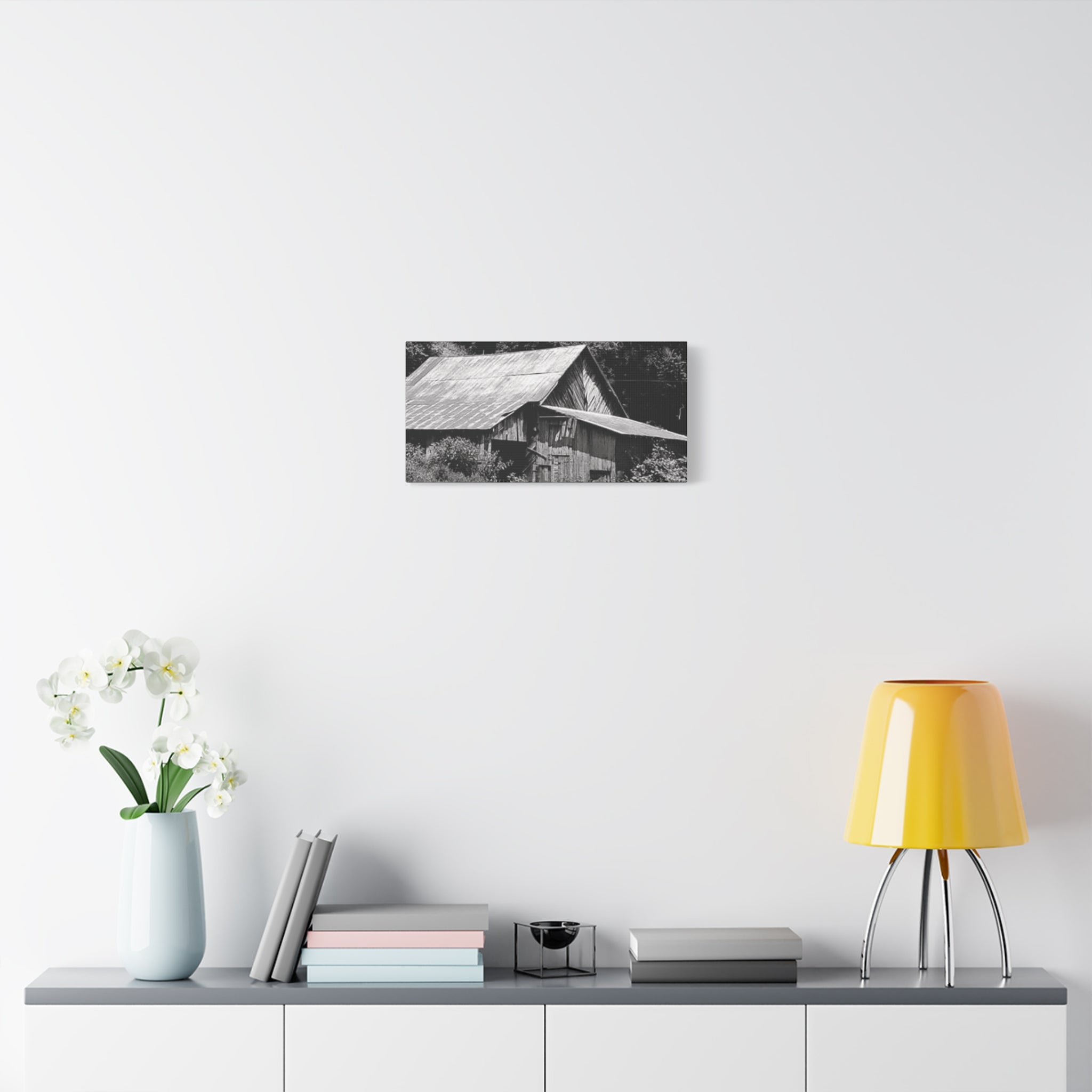 Rustic Barn Black & White Matte Canvas Print — Stretched Wall Art