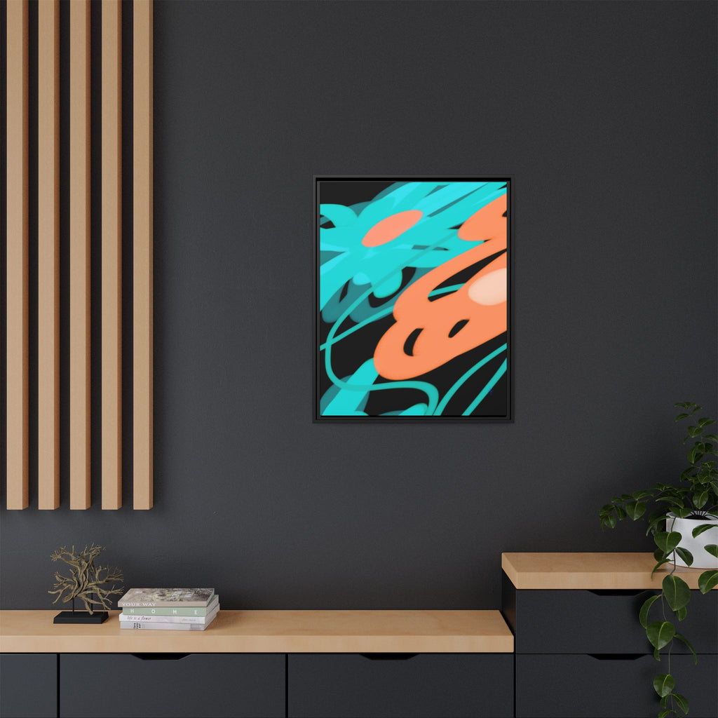 Abstract Teal & Coral Splash Framed Canvas