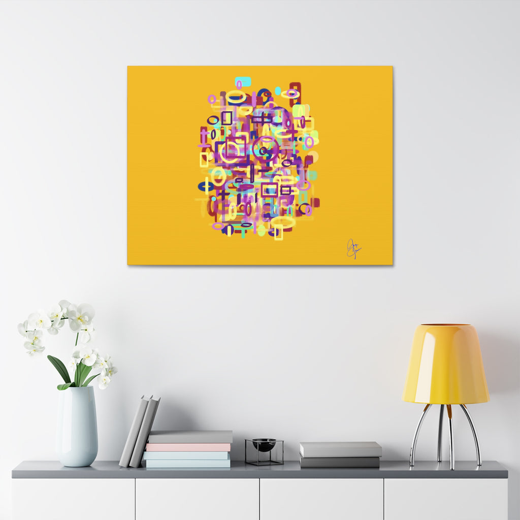 Abstract Neon Shapes Canvas Print — Colorful Geometric Wall Art on Black