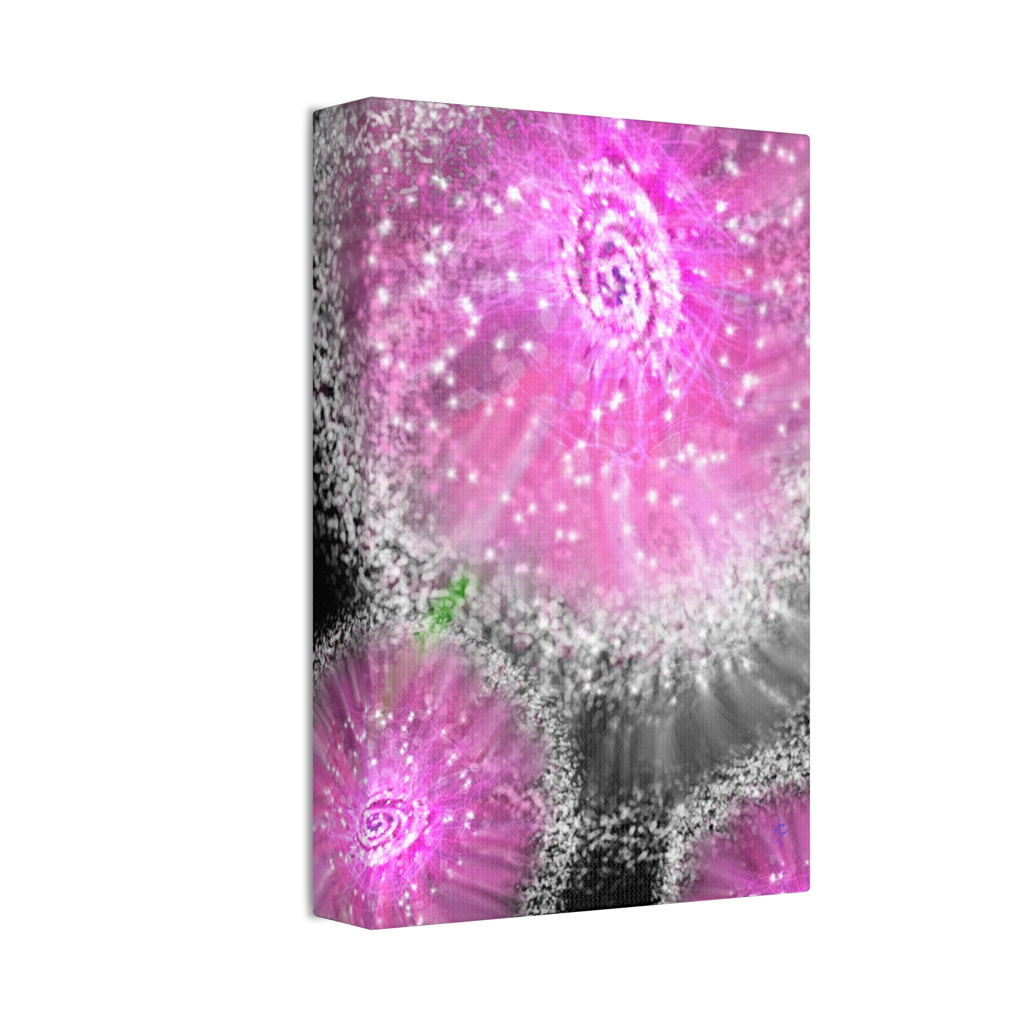 Pink Sparkle Floral Canvas Print — Abstract Dandelion Wall Art (Stretched 1.5")