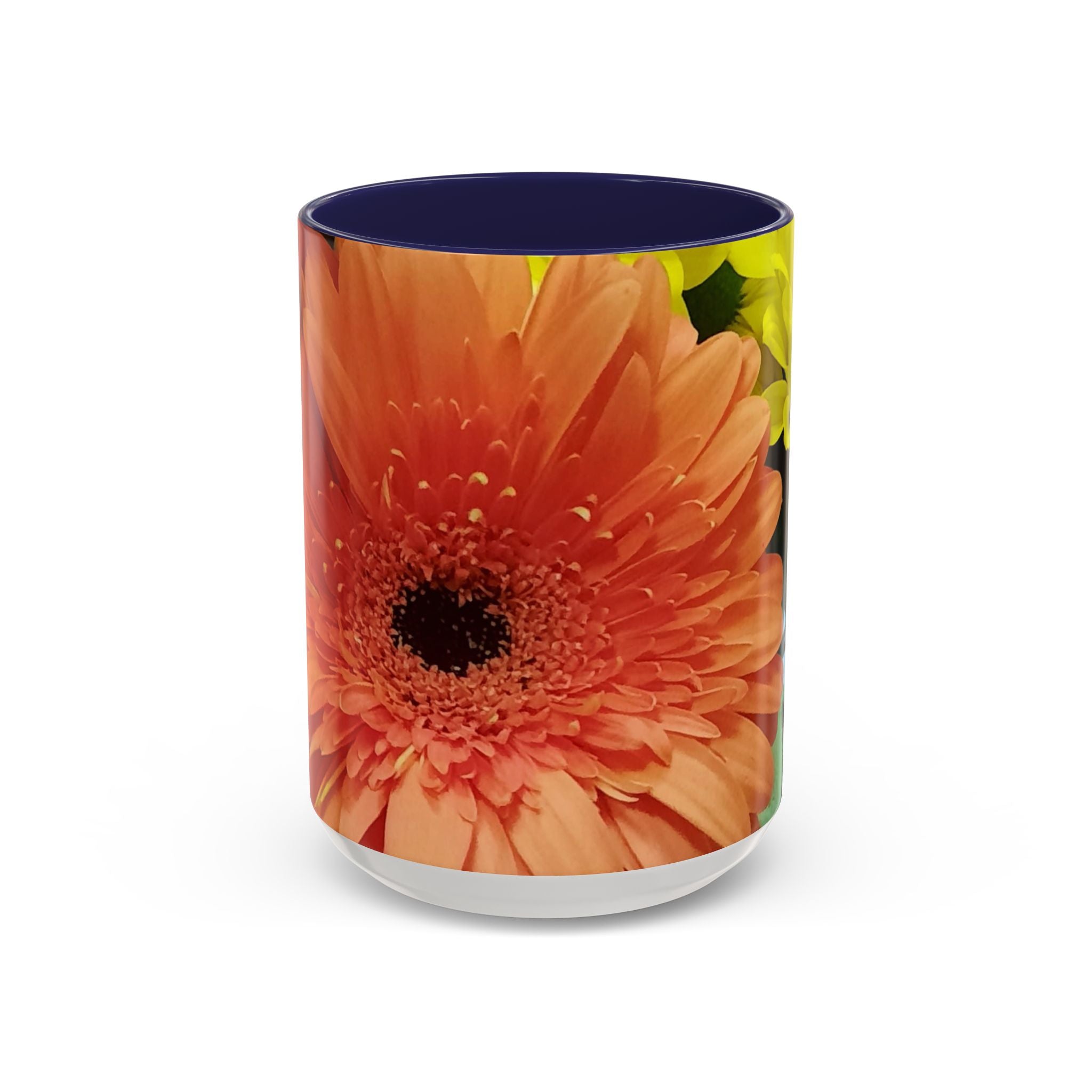 Floral Gerbera Accent Coffee Mug — Orange & Yellow Daisy Photo Wrap (11/15 oz)