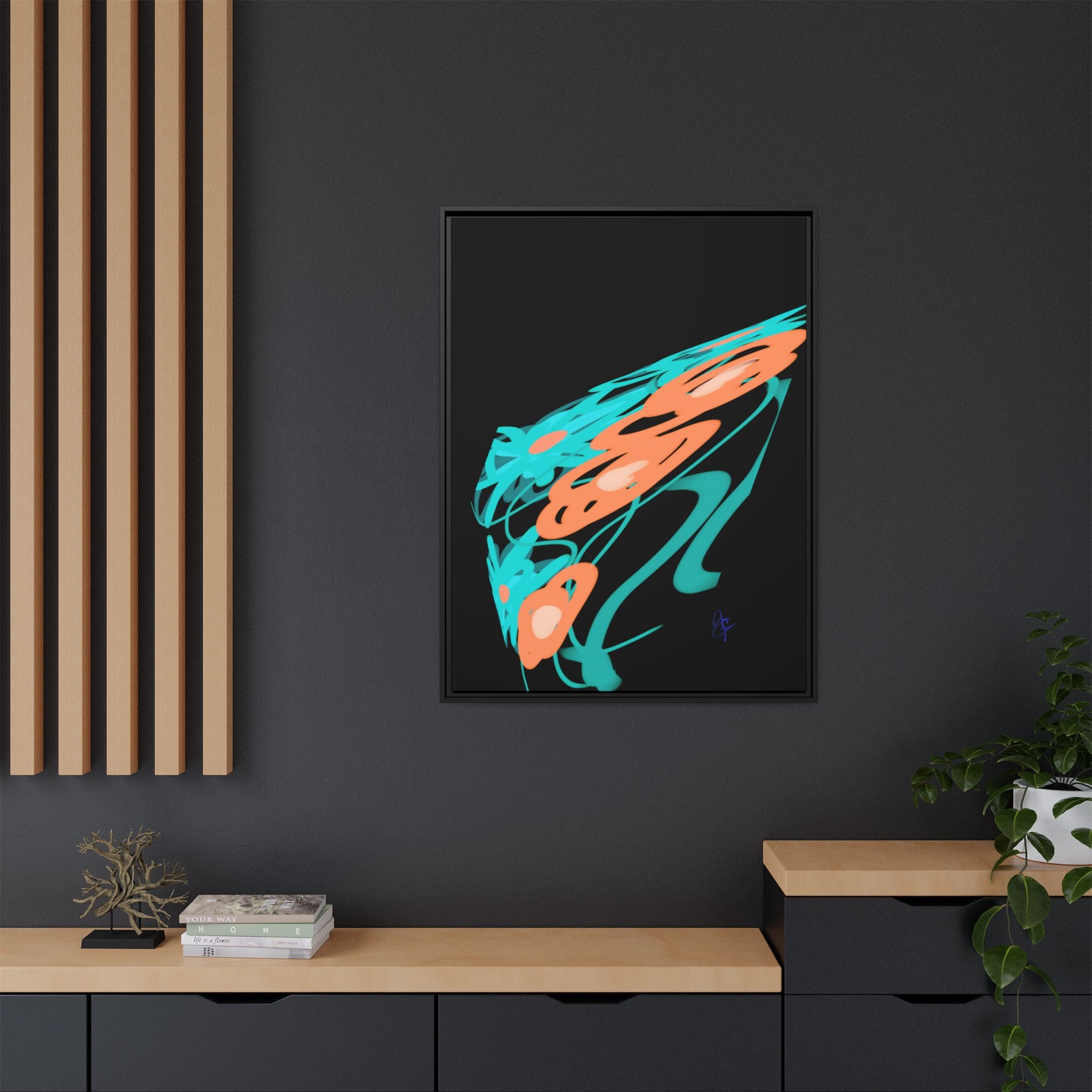 Abstract Teal & Coral Splash Framed Canvas