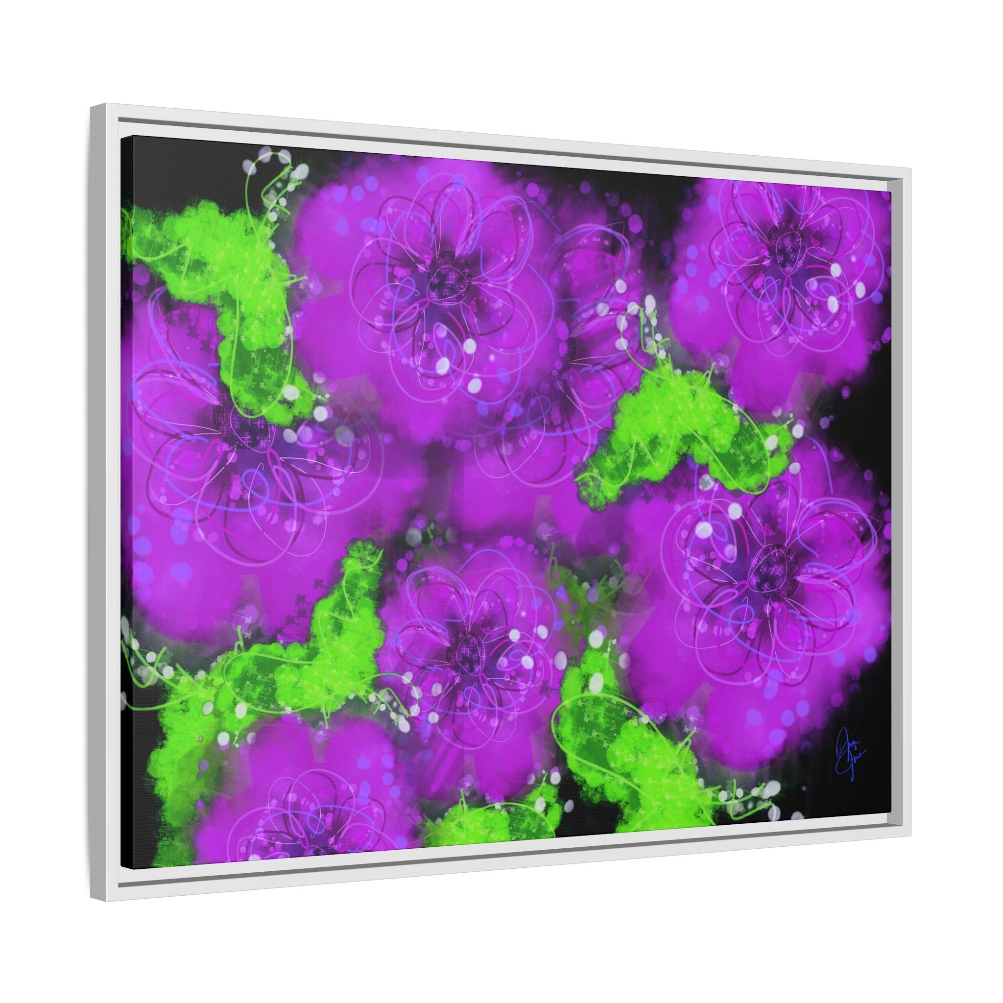 Framed Floral Canvas Print — Matte Multi-Color Blooms Wall Art