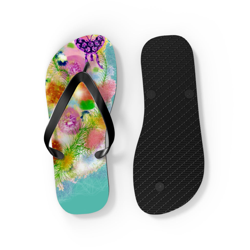 Floral Watercolor Flip Flops - Colorful Beach Sandals with Dreamy Garden Print