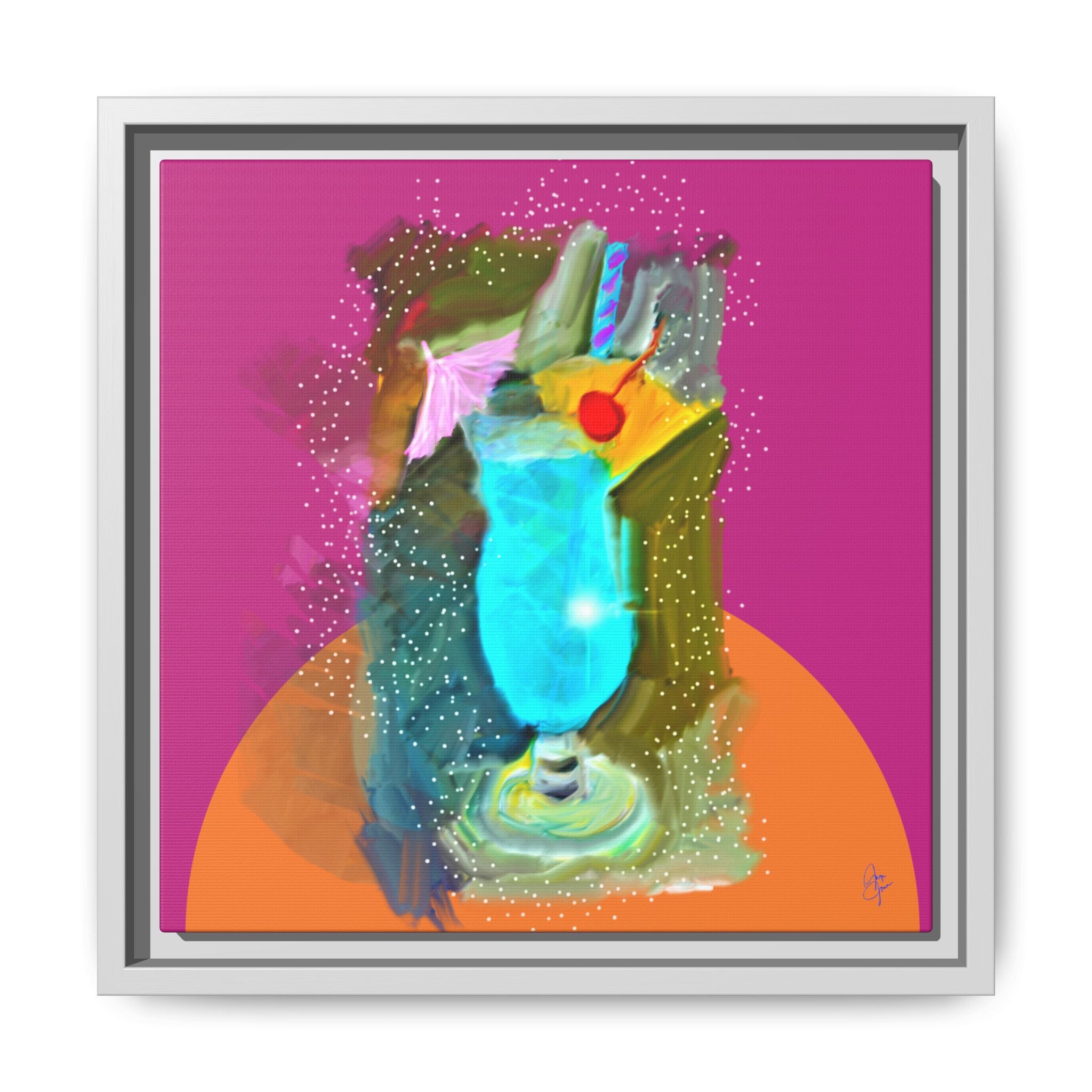 Tropical Blue Cocktail Canvas Print — Framed Matte Bar Art