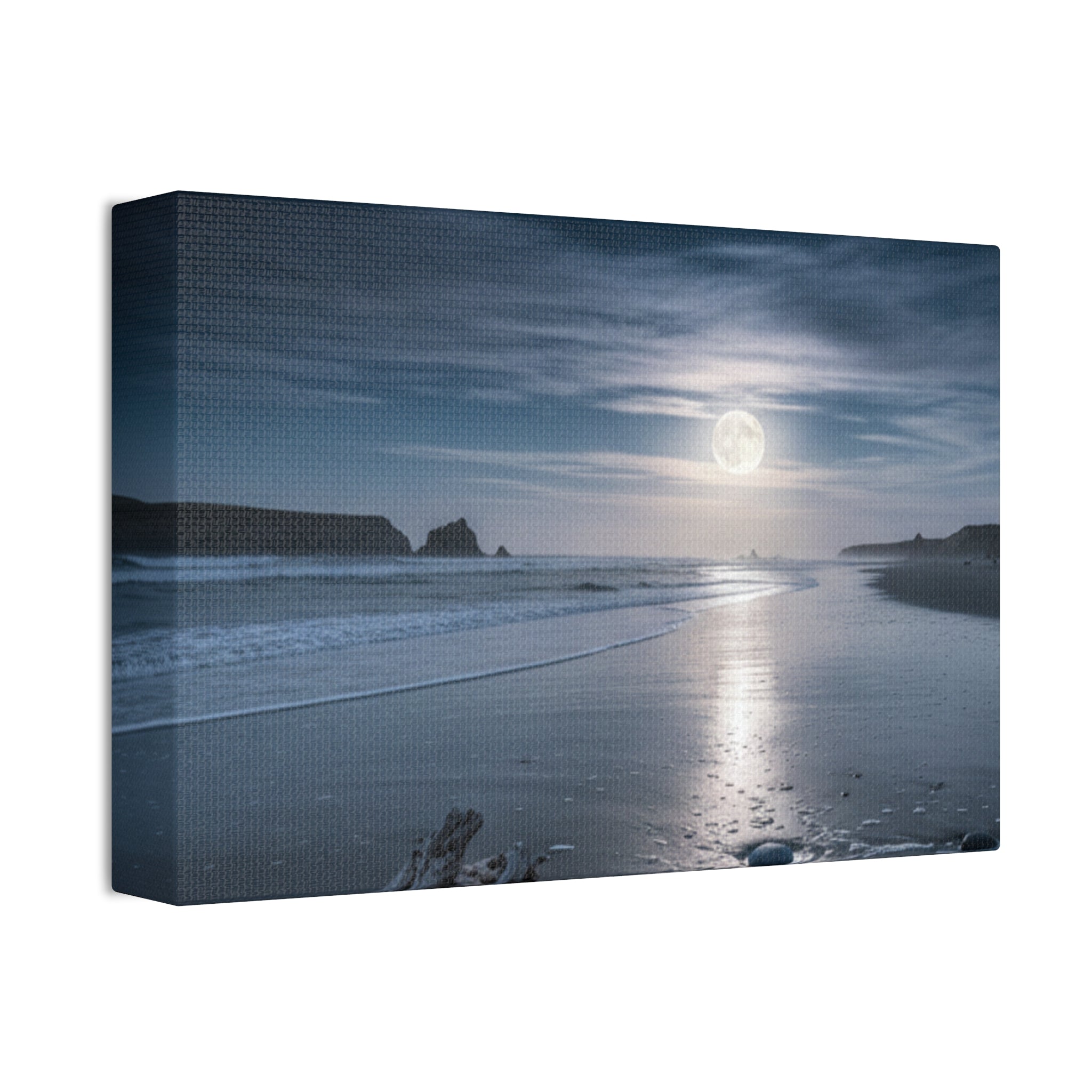 Moonlit Beach Canvas Wall Art — Tranquil Ocean Nightscape