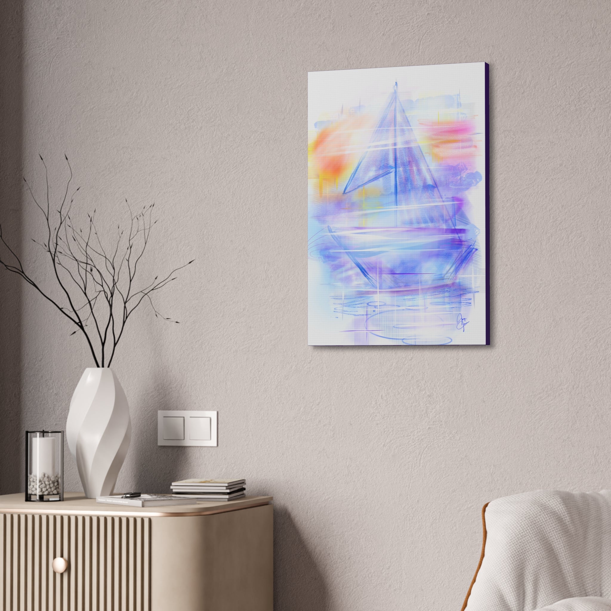 Sailboat Serenity Canvas Print — Pastel Abstract Nautical Wall Art, Stretched 1.5"